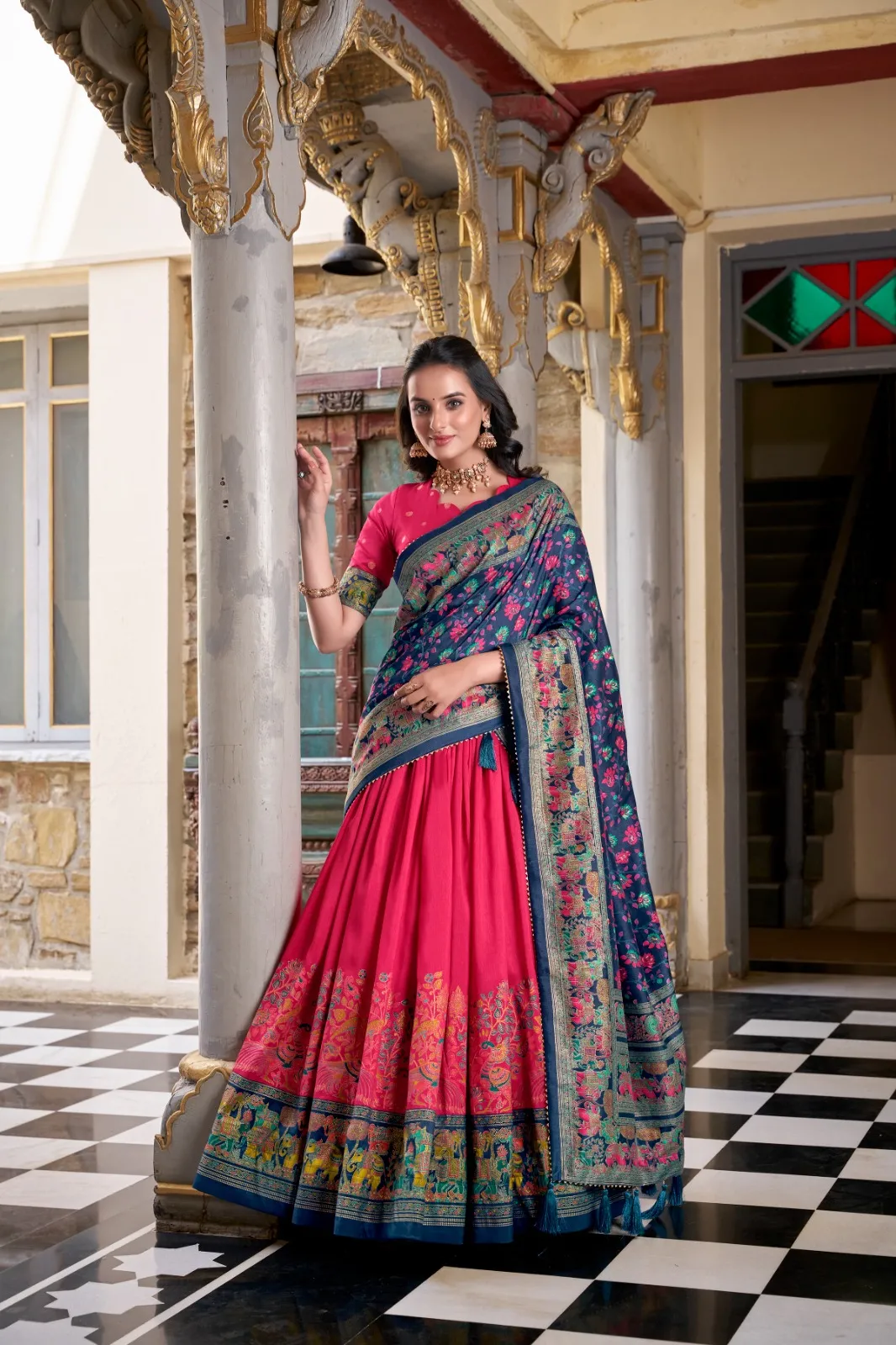 Tassar Silk Half Saree Printed Lehenga