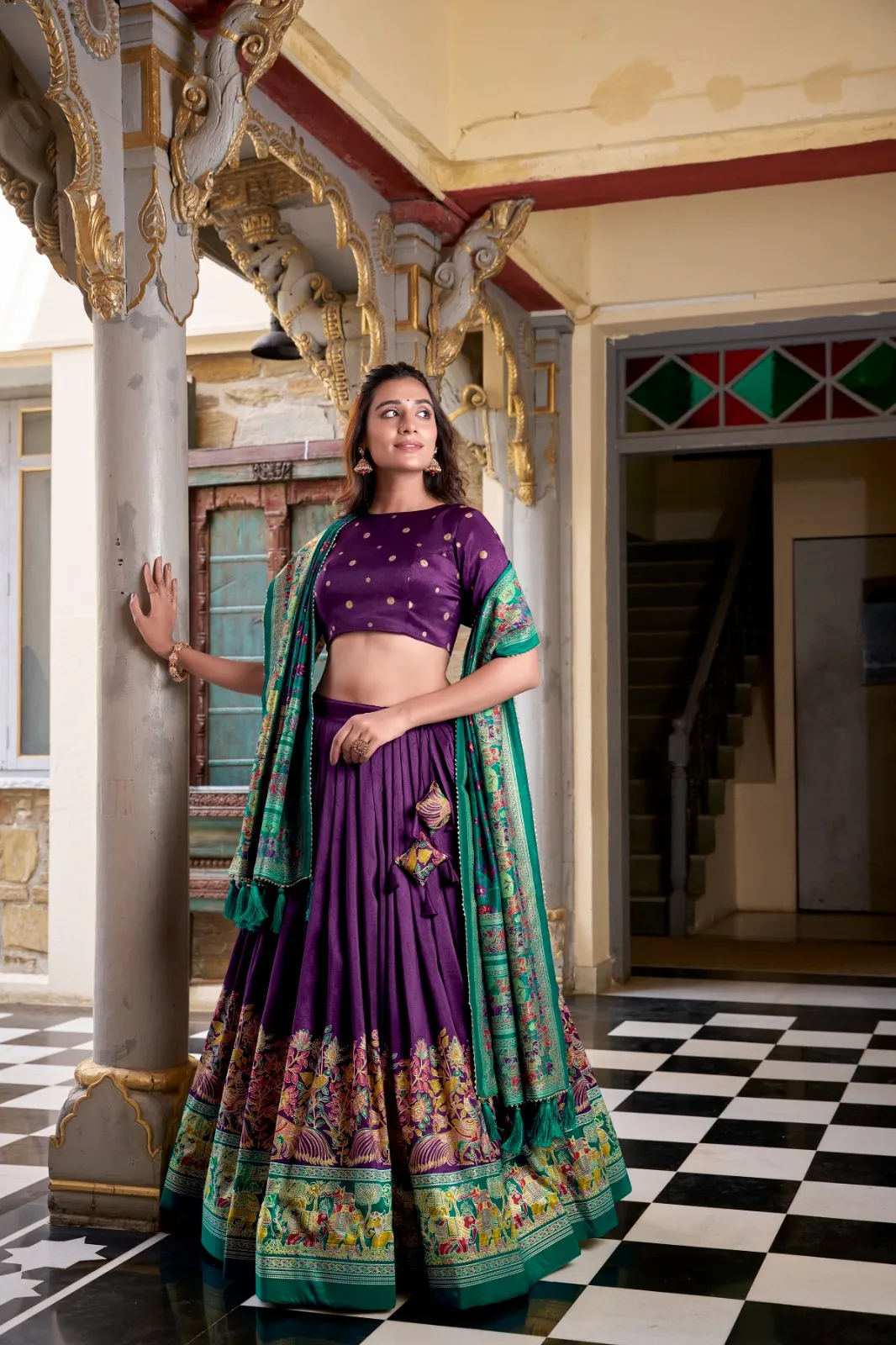 Tassar Silk Half Saree Printed Lehenga