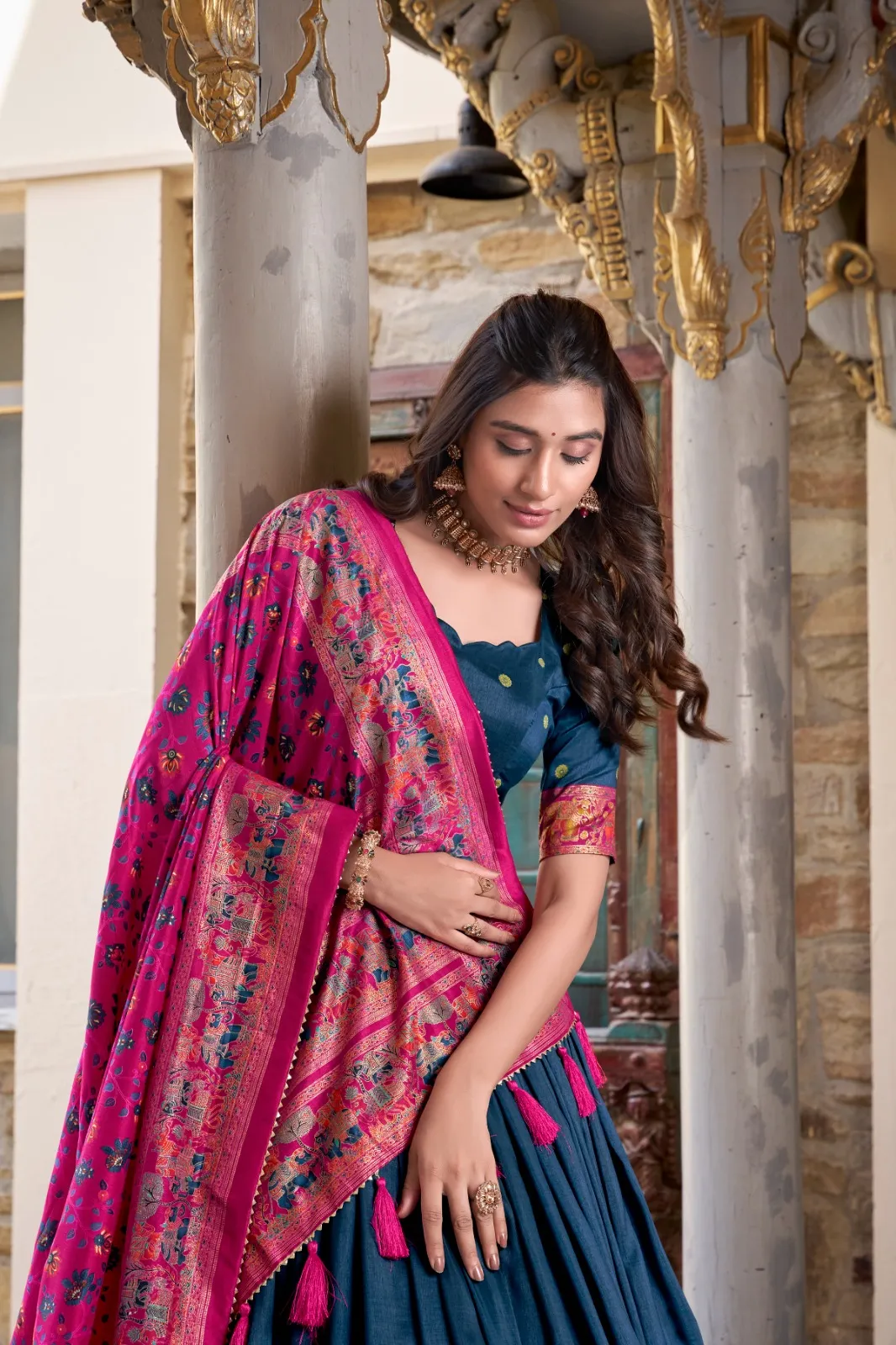 Tassar Silk Half Saree Printed Lehenga