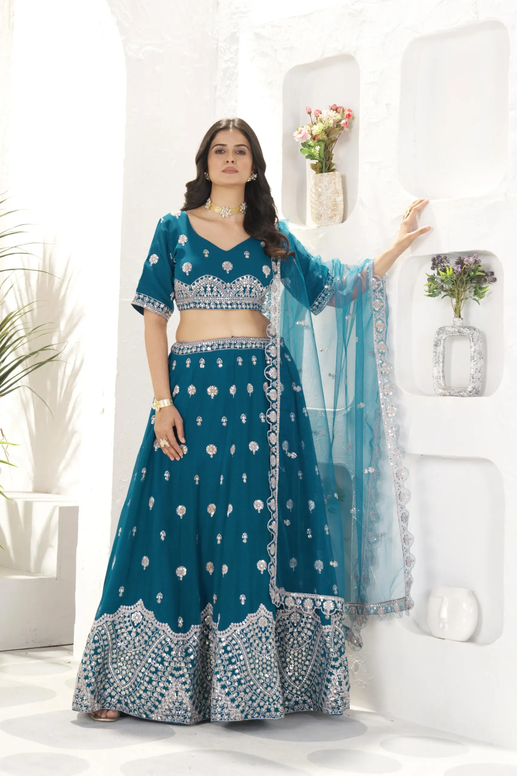 Teal Color Festive Lehenga Choli Design 2025