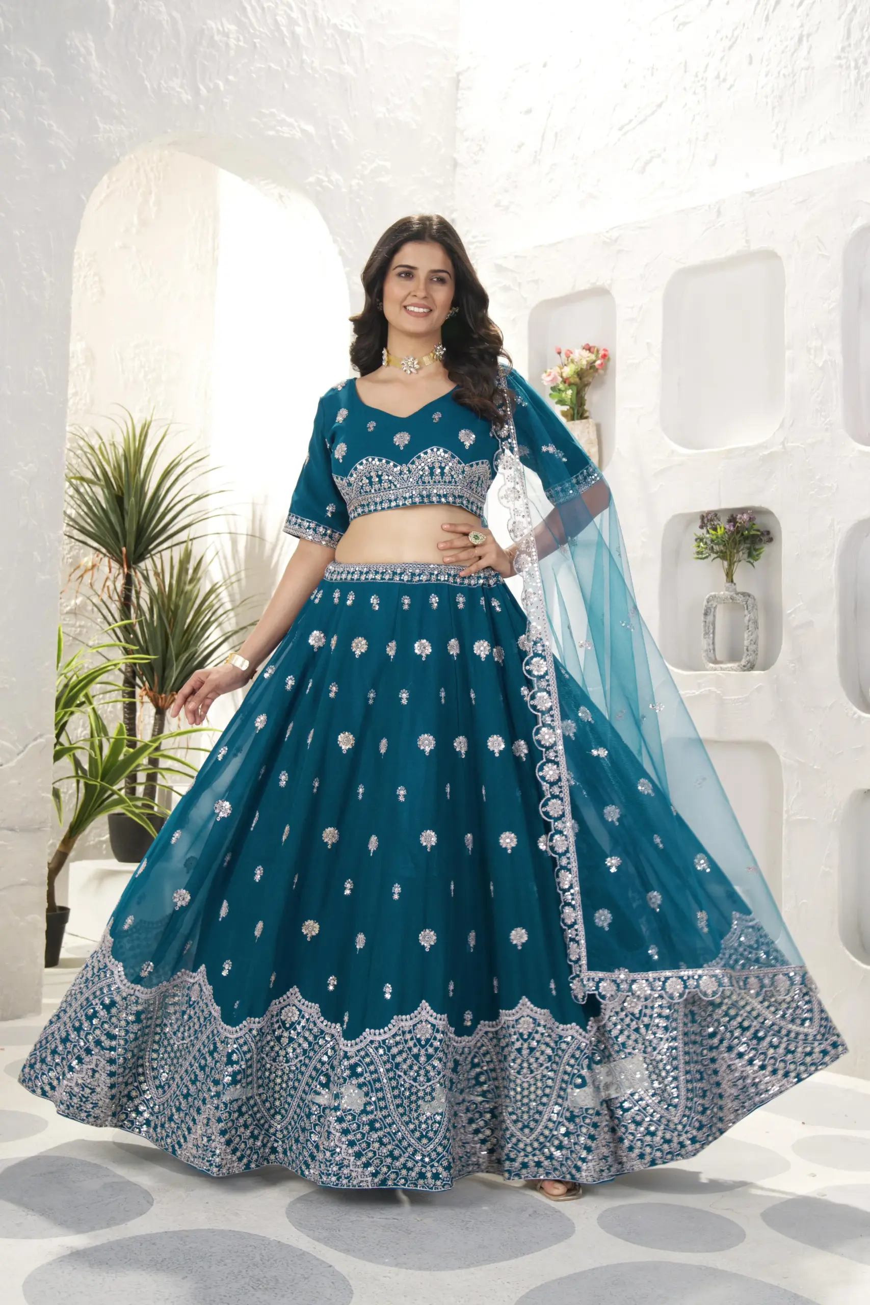 Teal Color Festive Lehenga Choli Design 2025