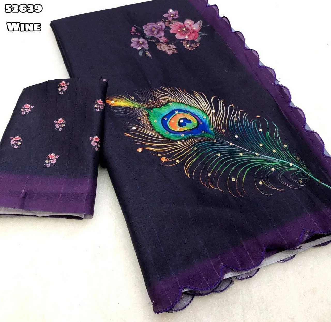 Tussar Silk Feather Printed Saree