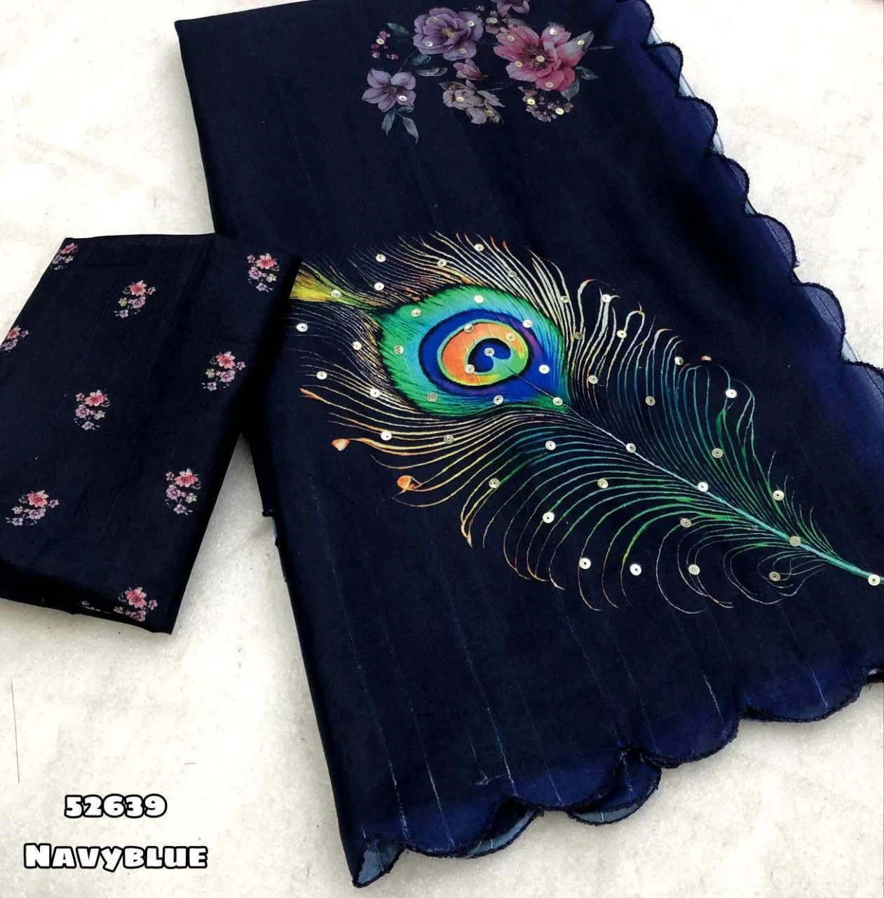 Tussar Silk Feather Printed Saree