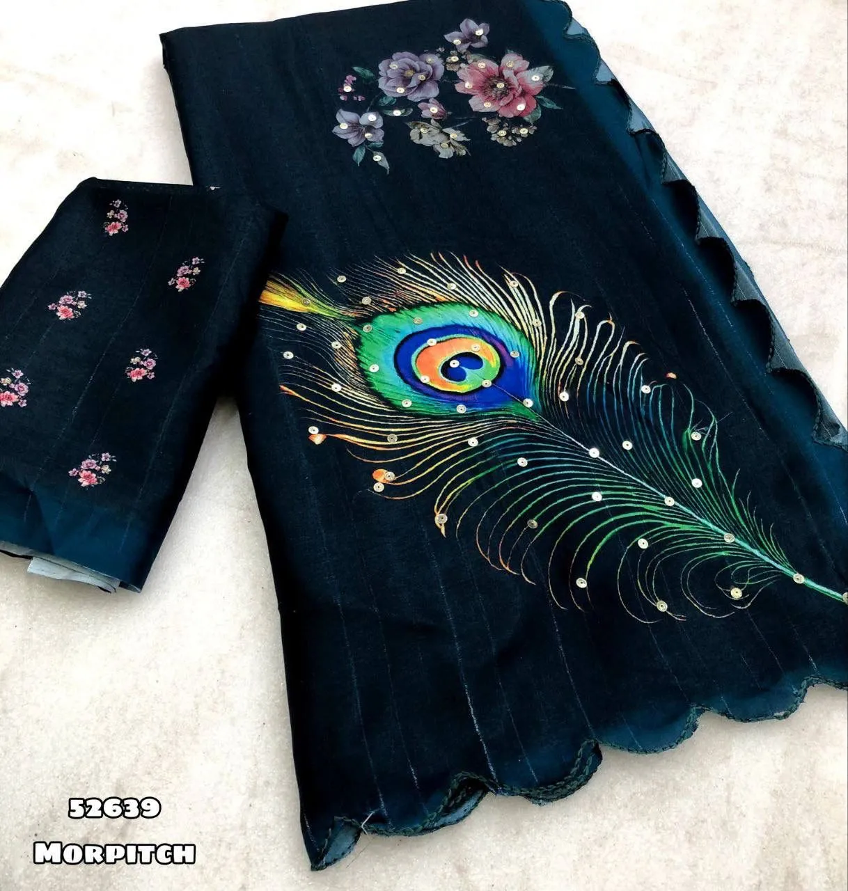 Tussar Silk Feather Printed Saree