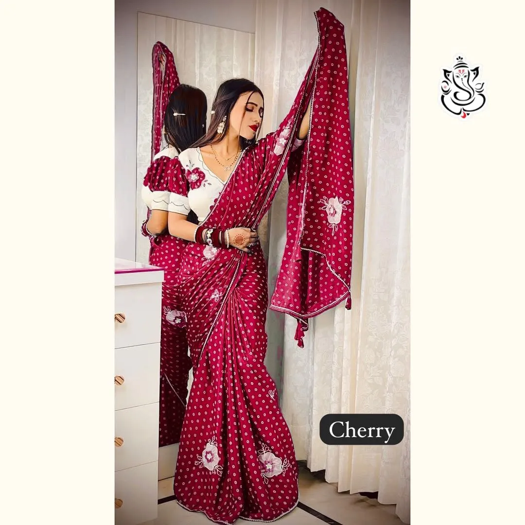 Wedding Special Bandhni Saree with Stitched blouse