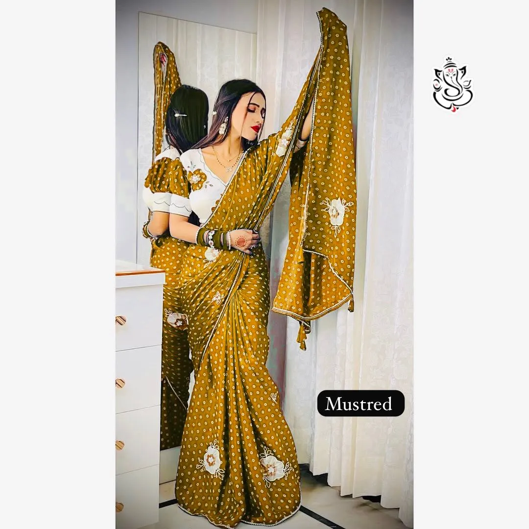 Wedding Special Bandhni Saree with Stitched blouse