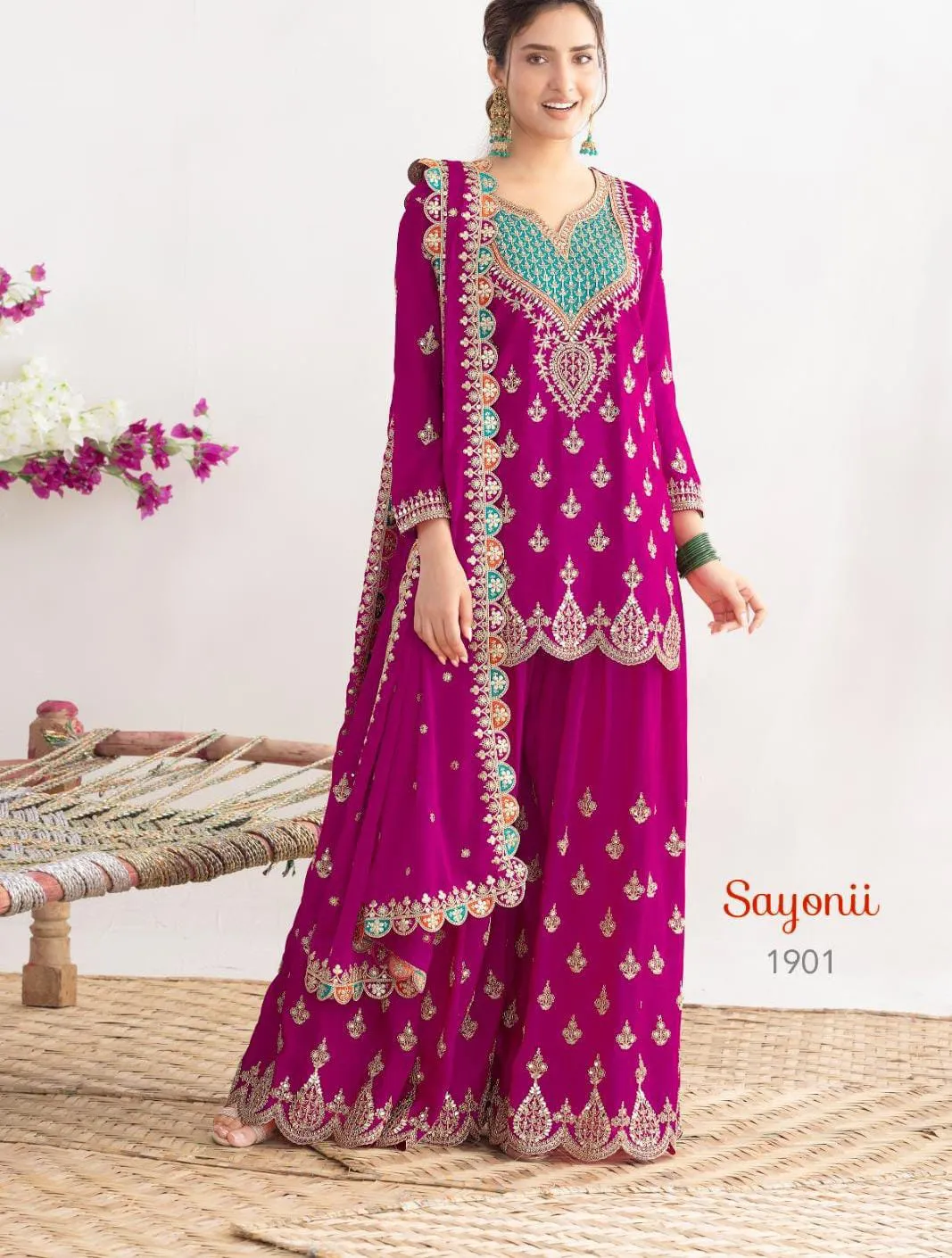 Wedding Special Short Shirt with Plazzo Set