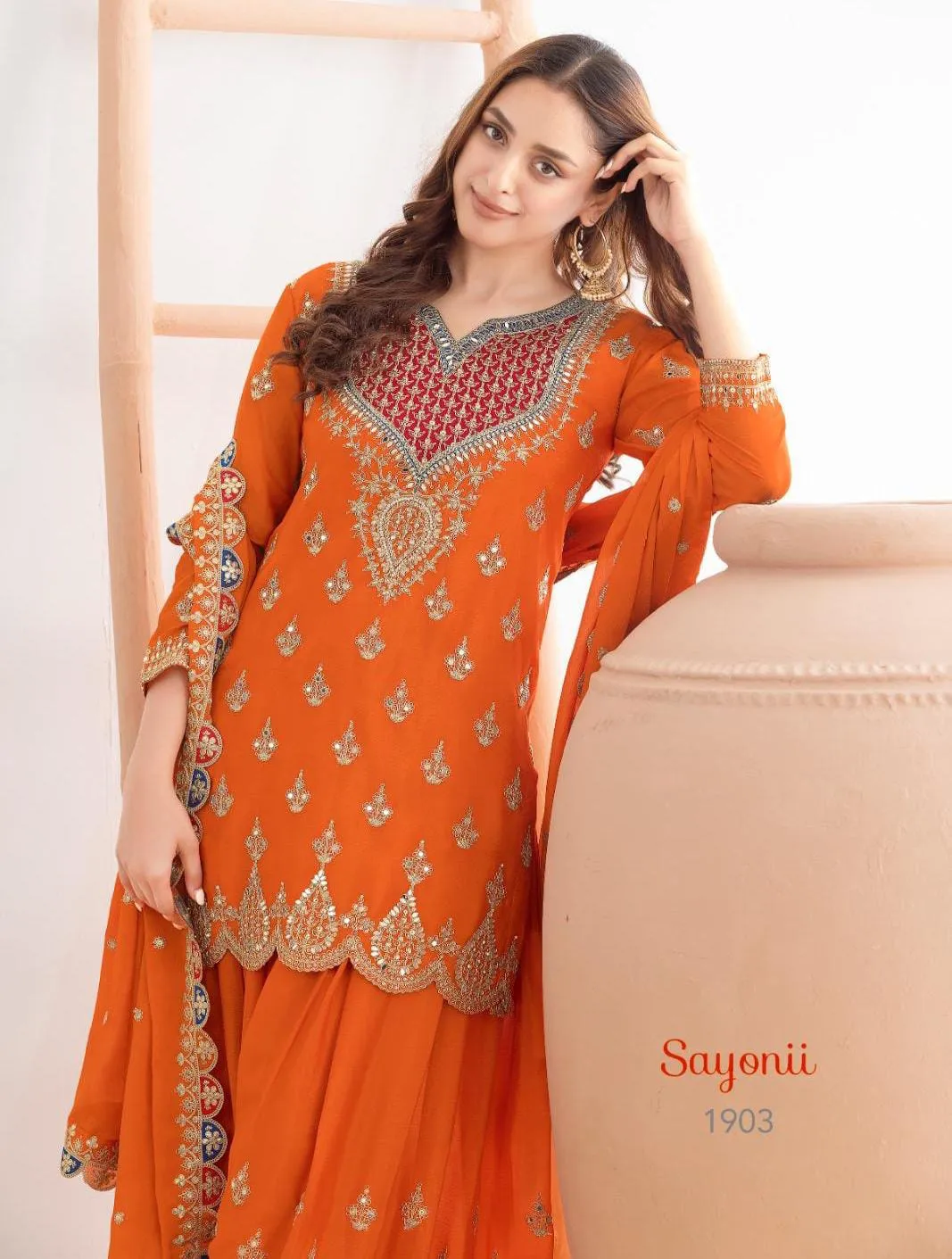 Wedding Special Short Shirt with Plazzo Set