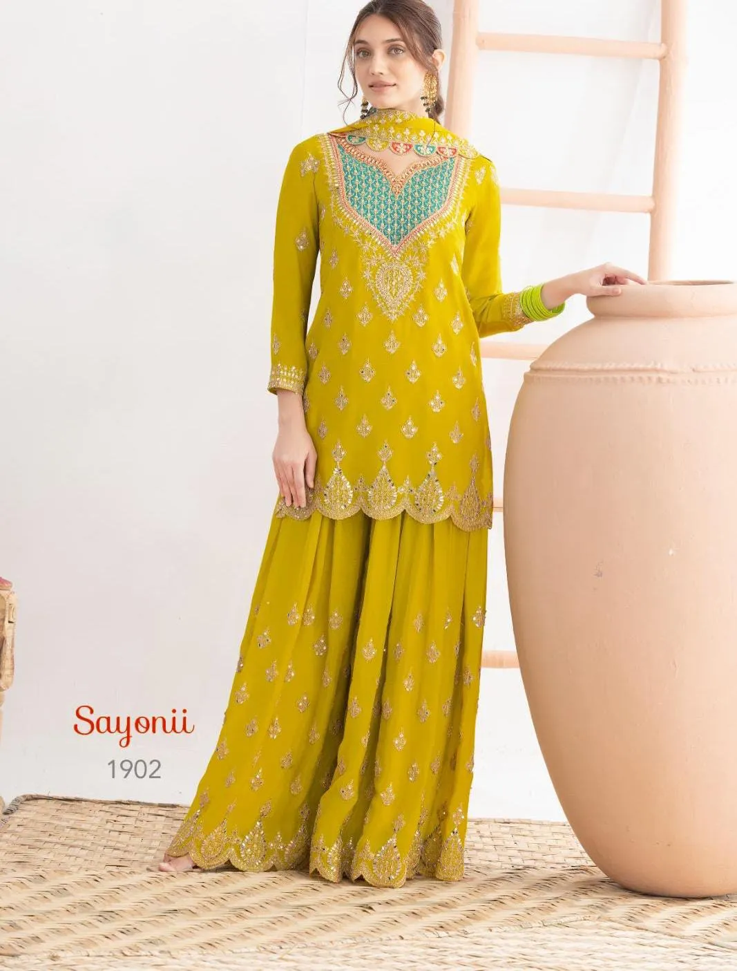 Wedding Special Short Shirt with Plazzo Set