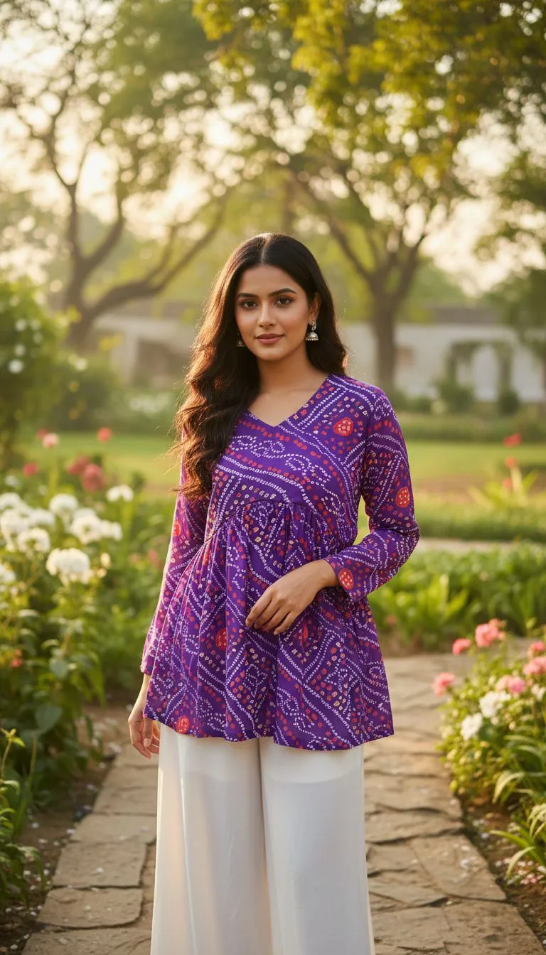 Bandhni Printed Tunic Kurti Top