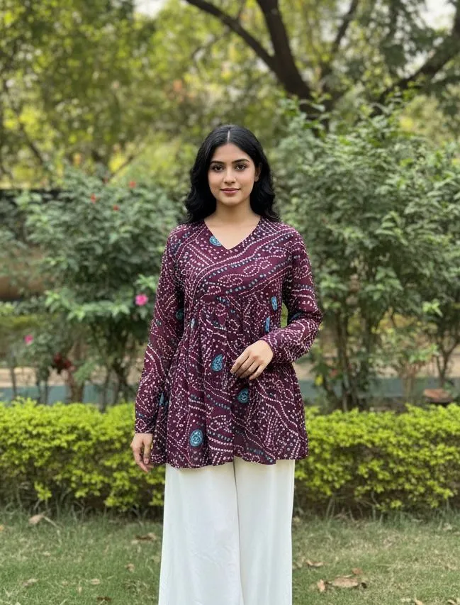 Bandhni Printed Tunic Kurti Top