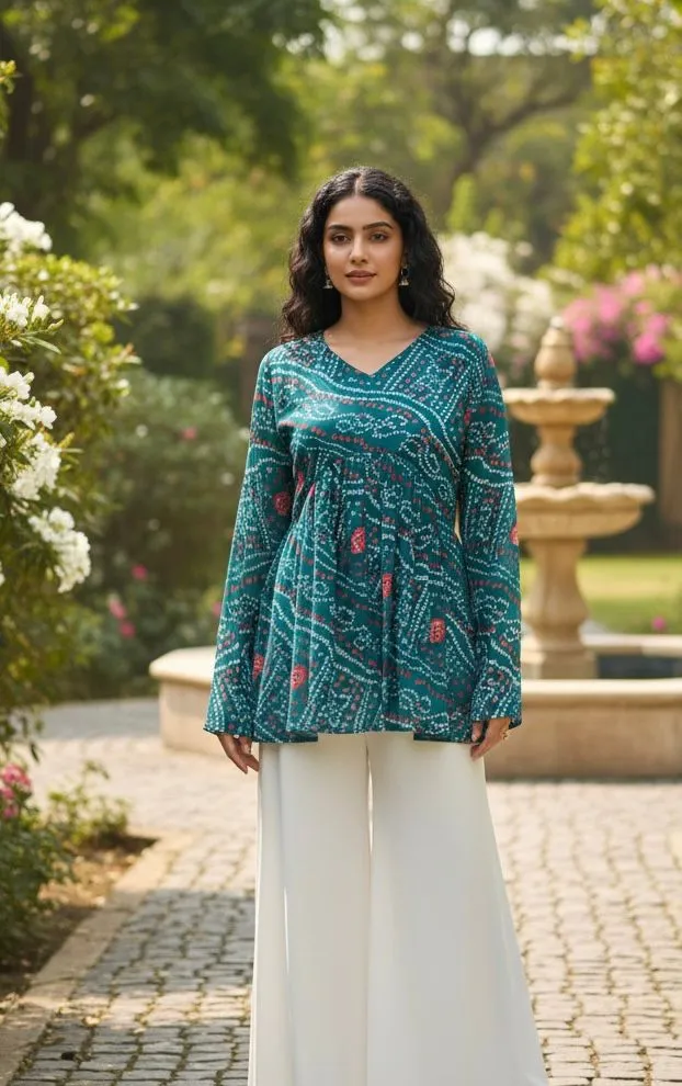 Bandhni Printed Tunic Kurti Top