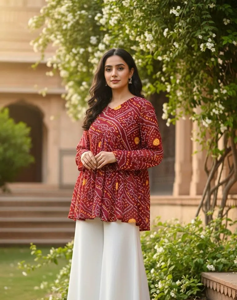 Bandhni Printed Tunic Kurti Top