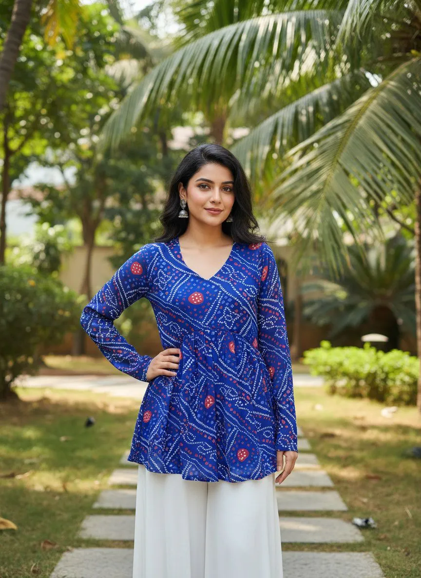 Bandhni Printed Tunic Kurti Top