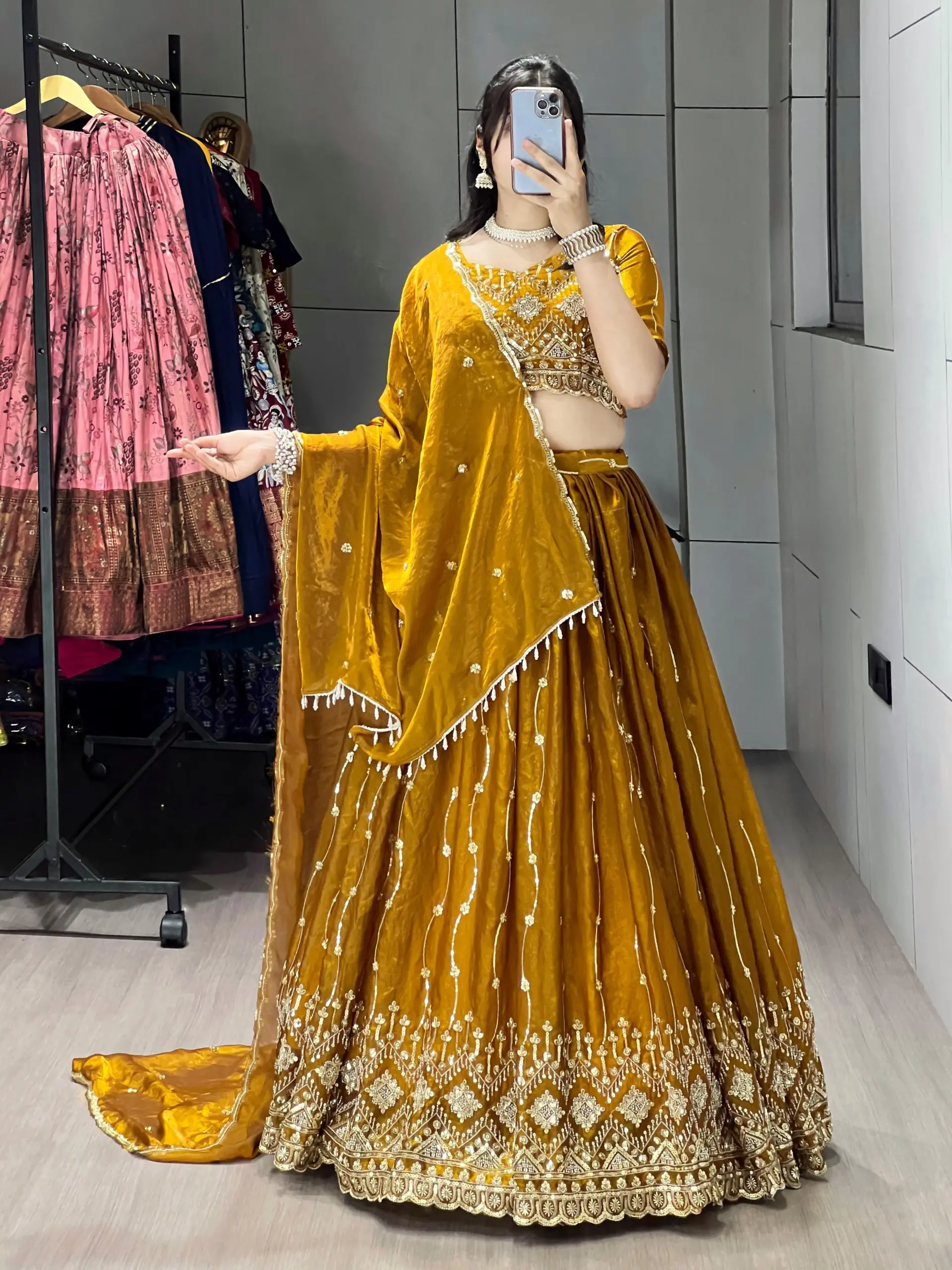 Beads Work Wedding Lehenga Choli In Purple