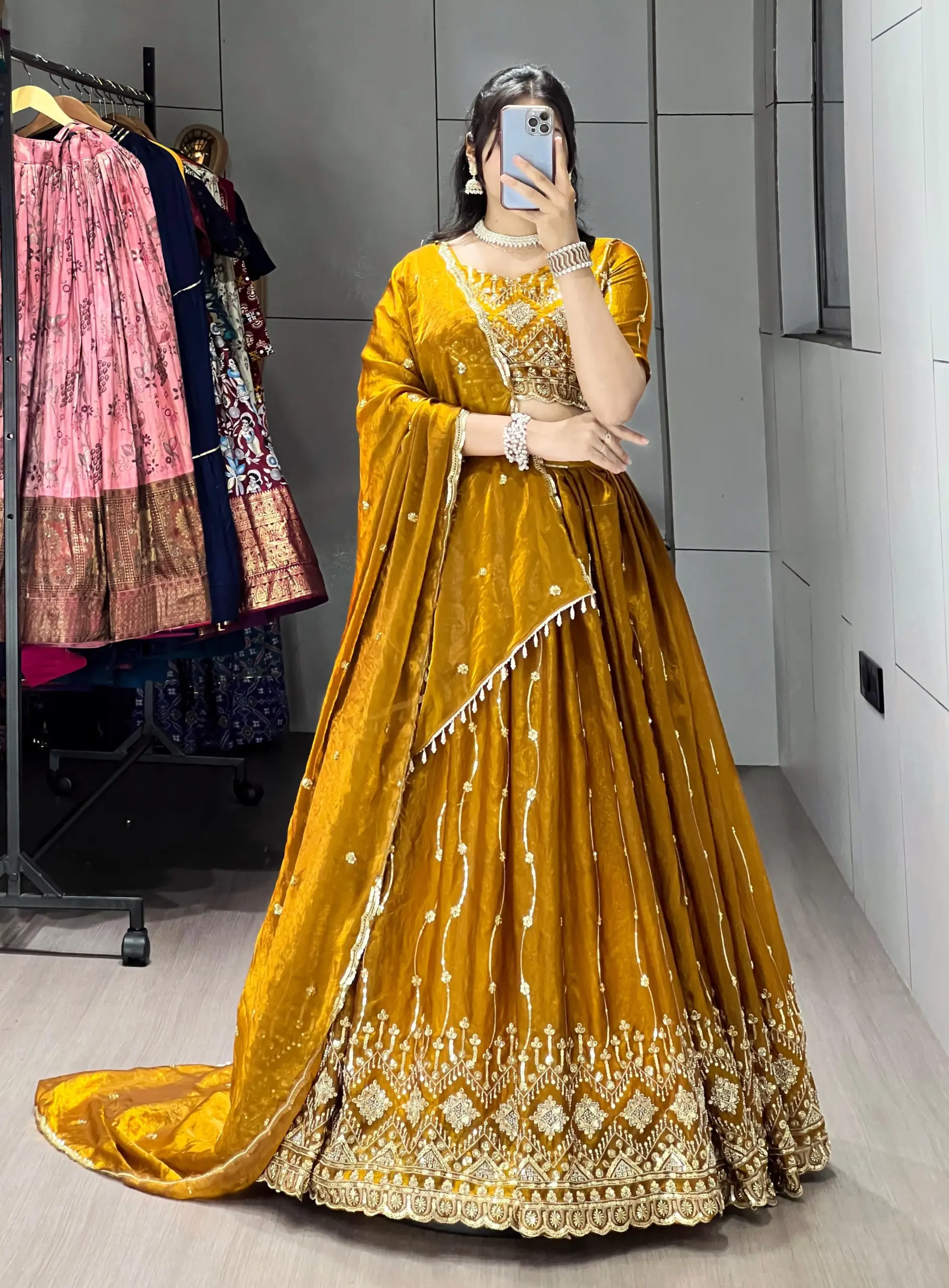Beads Work Wedding Lehenga Choli In Purple