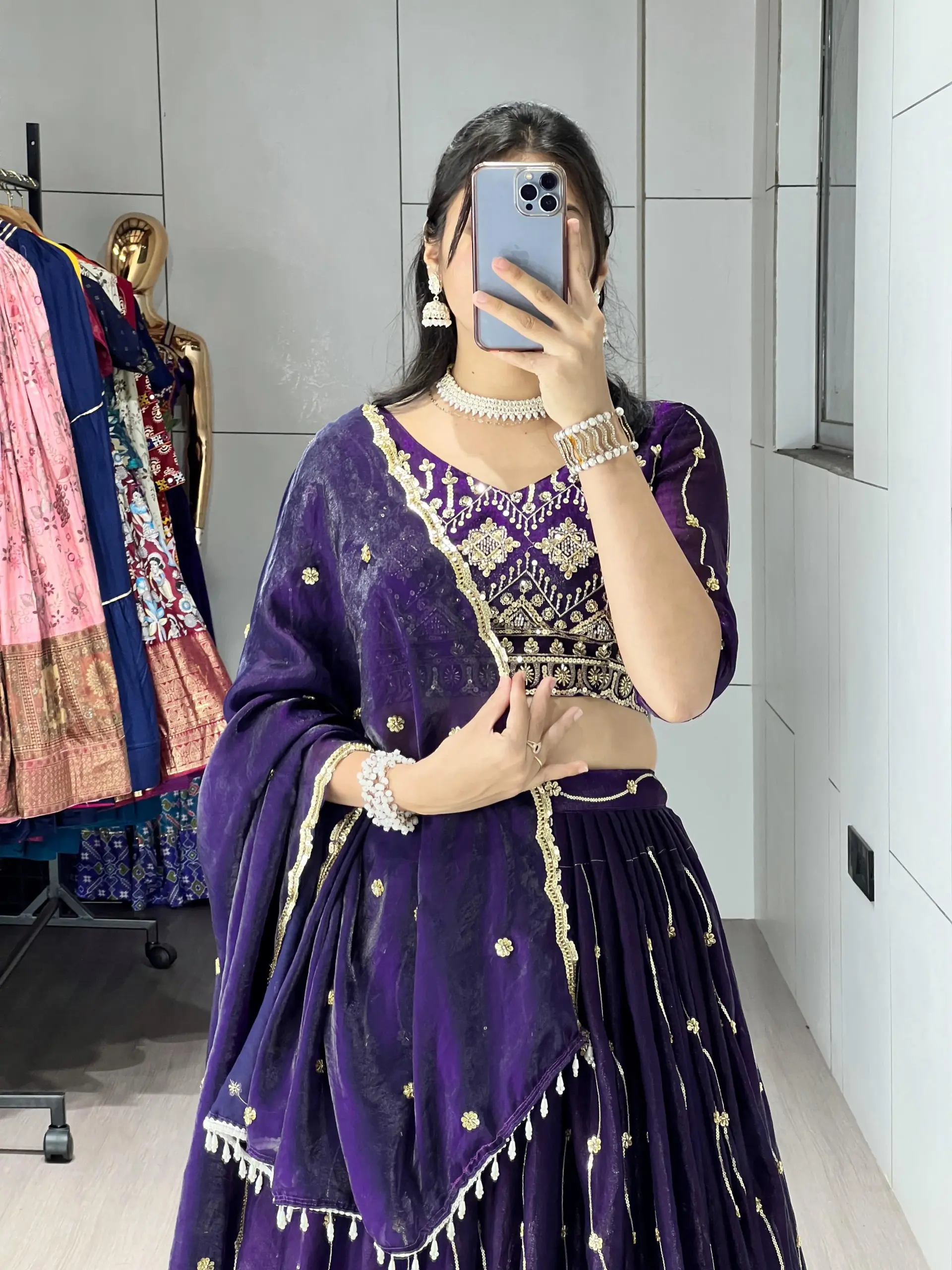 Beads Work Wedding Lehenga Choli In Purple