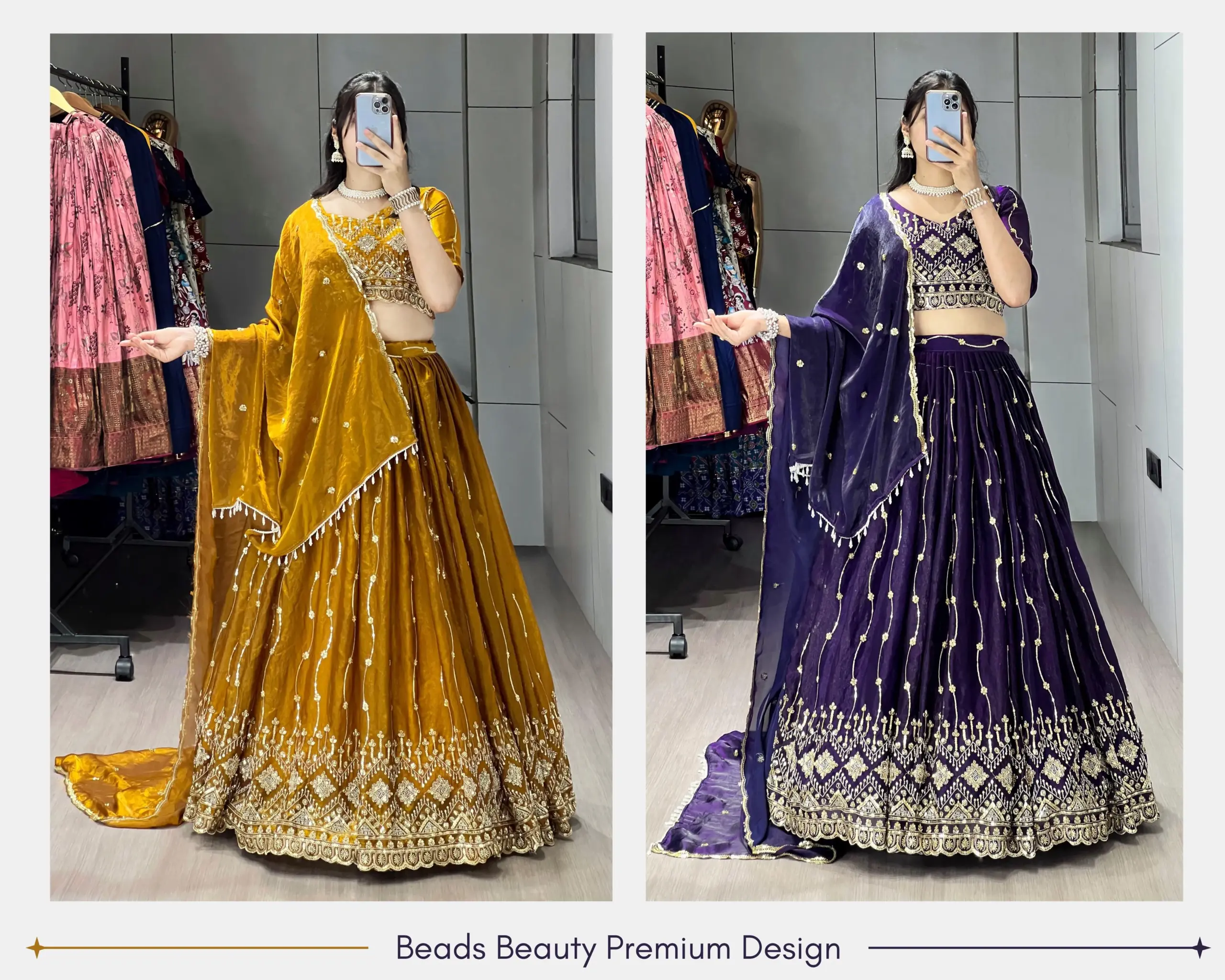 Beads Work Wedding Lehenga Choli In Purple