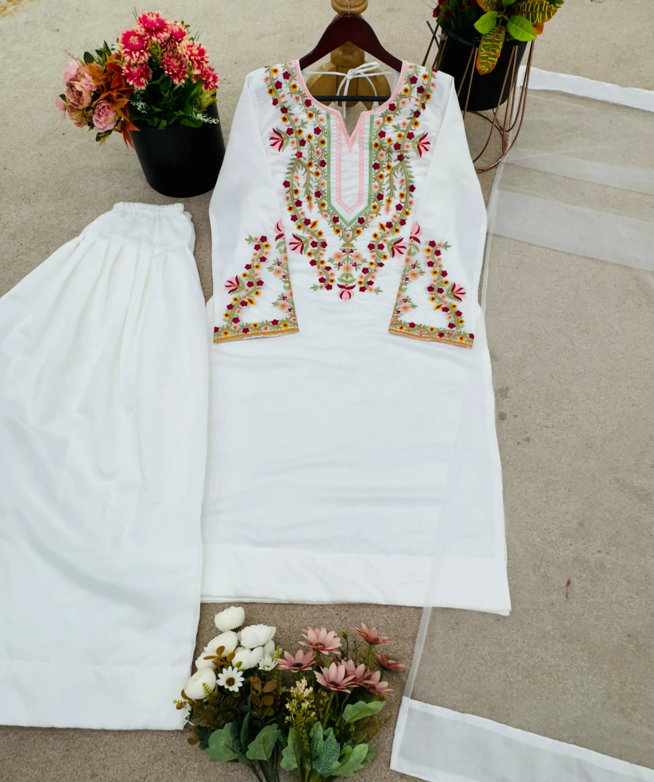 Buy White Co ord Set with Embroidery