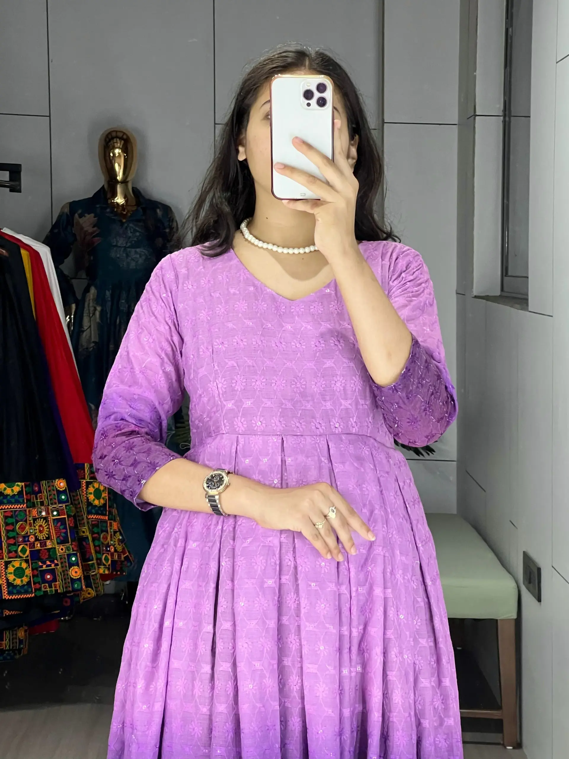 Chikankari Gown kurti for Office