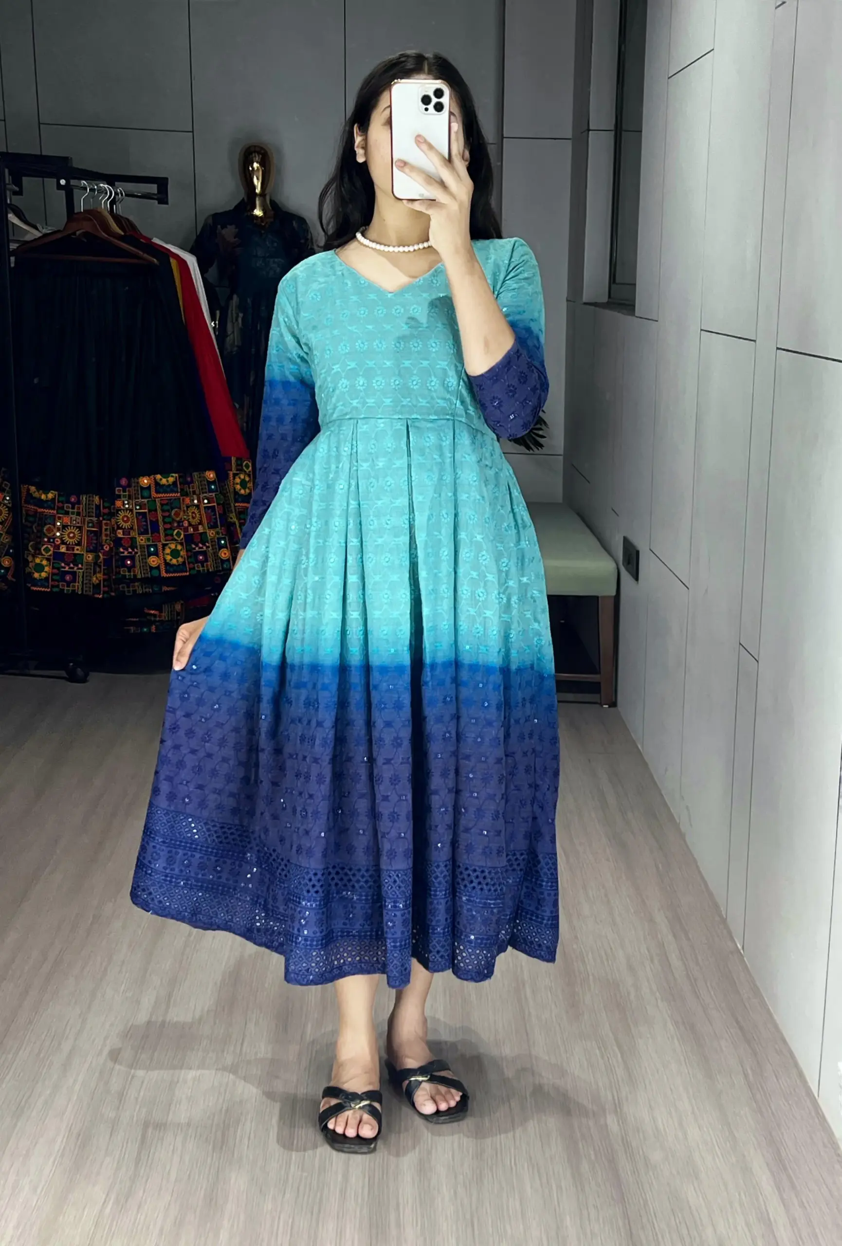 Chikankari Gown kurti for Office