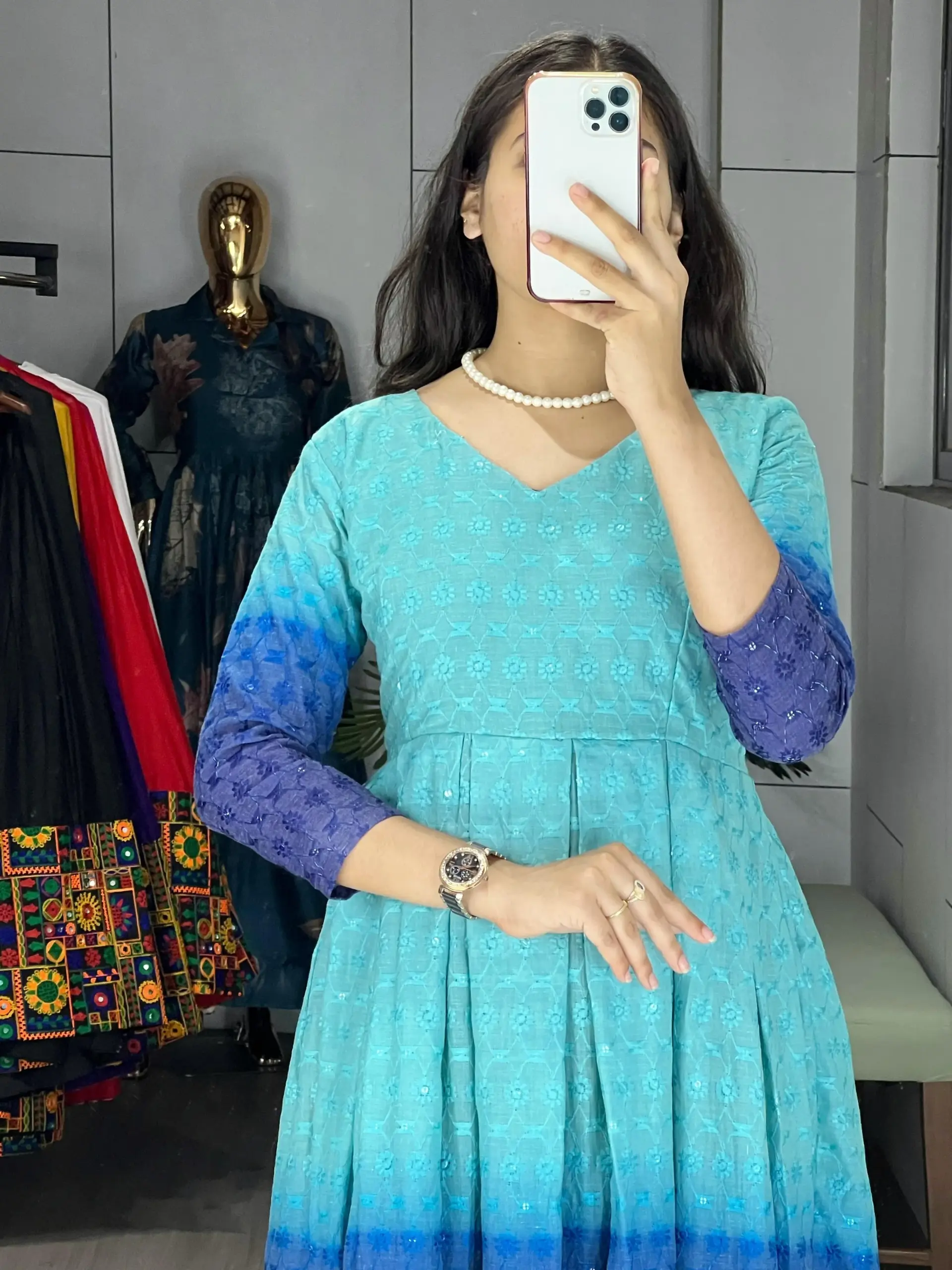 Chikankari Gown kurti for Office