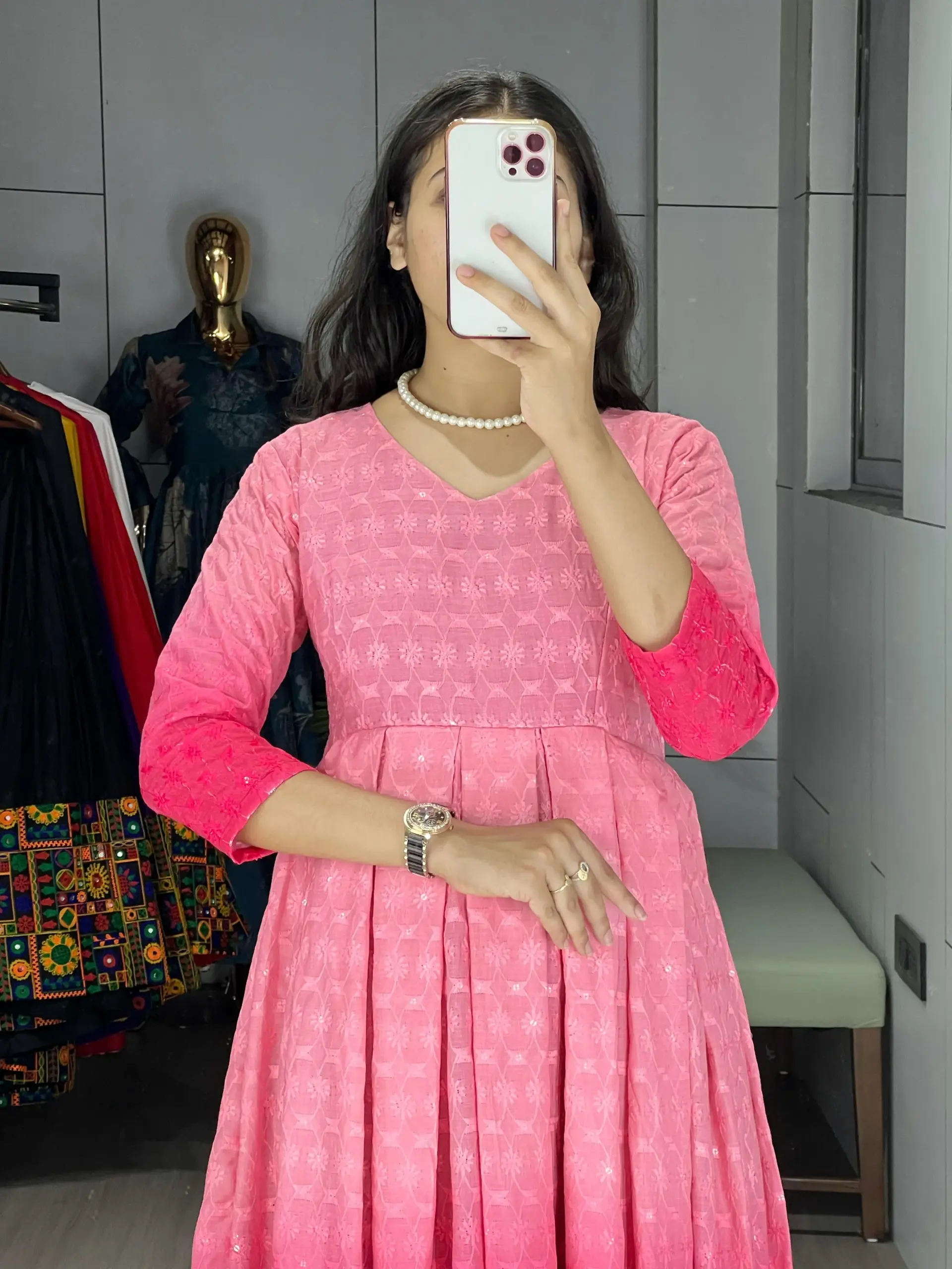 Chikankari Gown kurti for Office