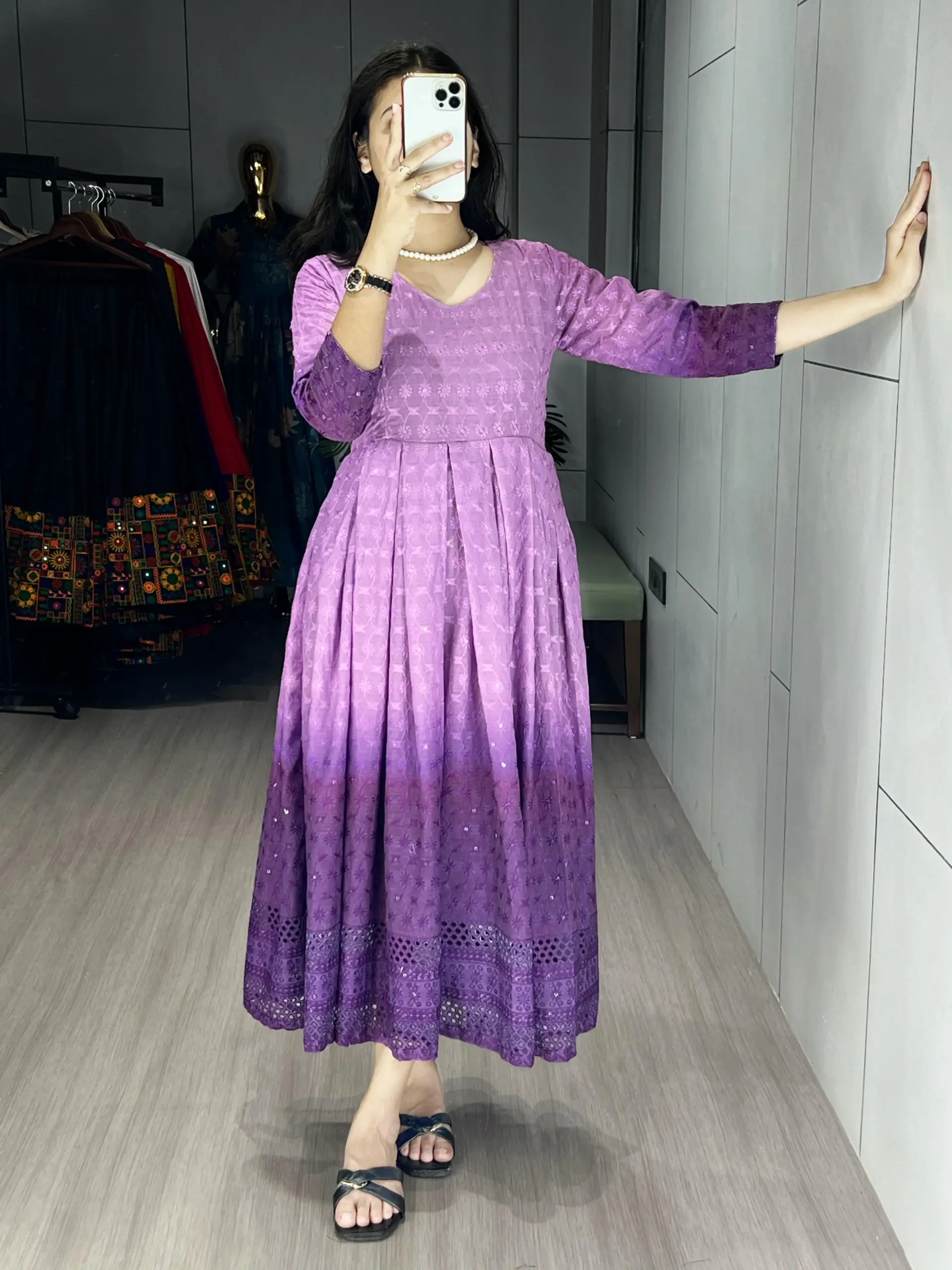 Chikankari Gown kurti for Office