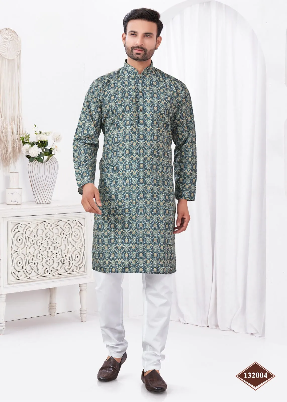 Digital Printed Mens Kurta Pajama