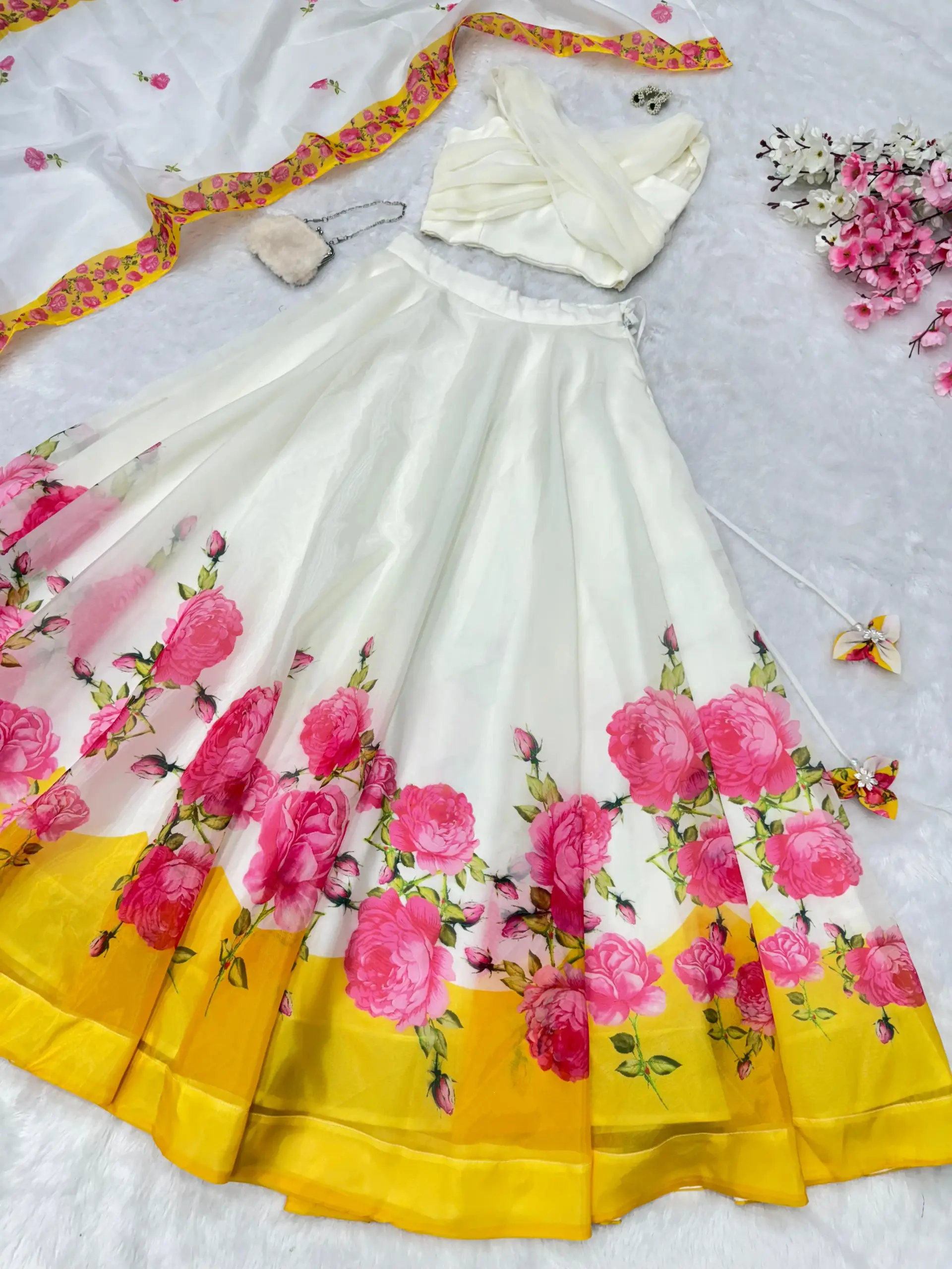 Floral Printed Readymade Lehenga with Fancy Blouse