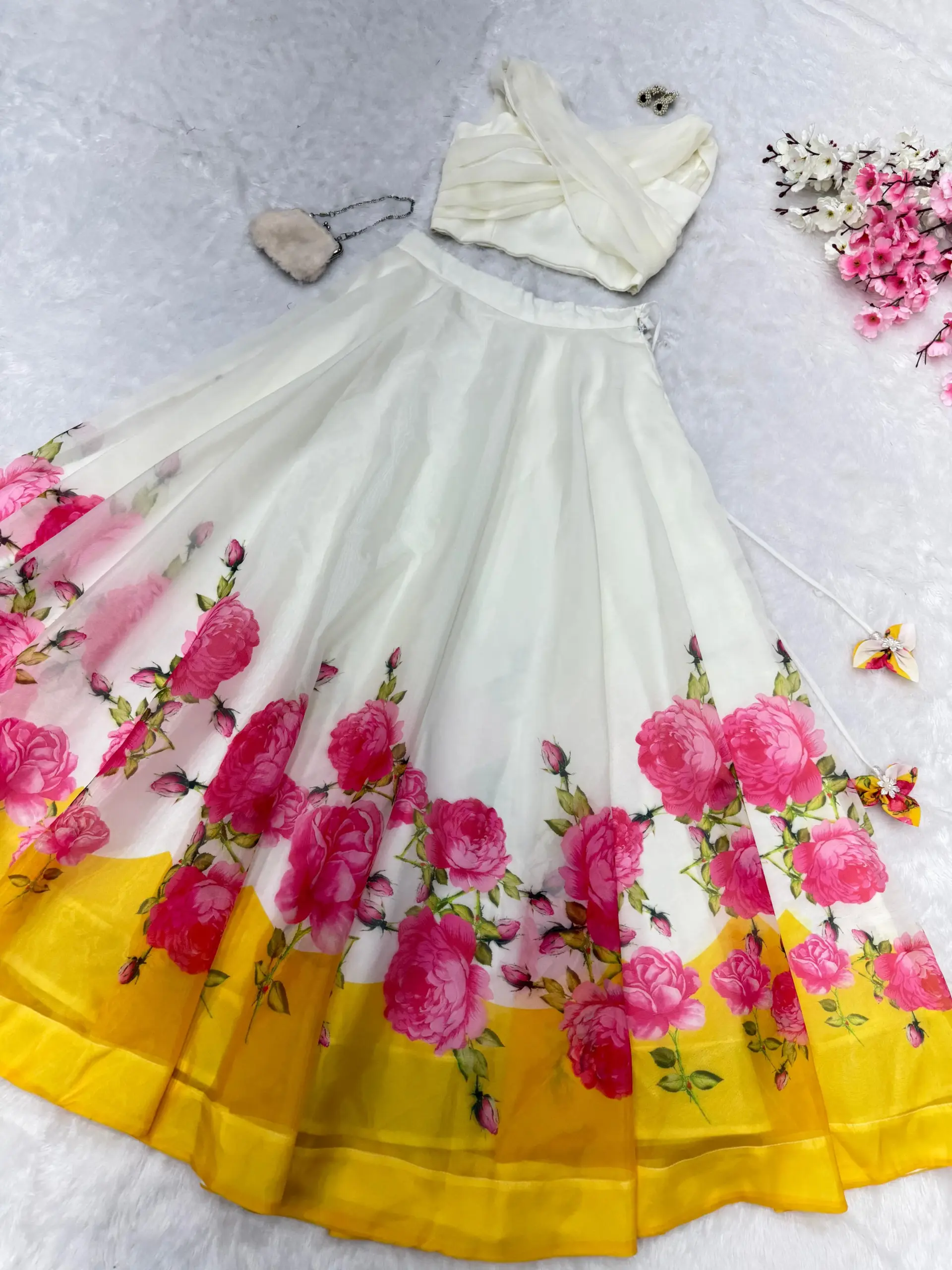 Floral Printed Readymade Lehenga with Fancy Blouse