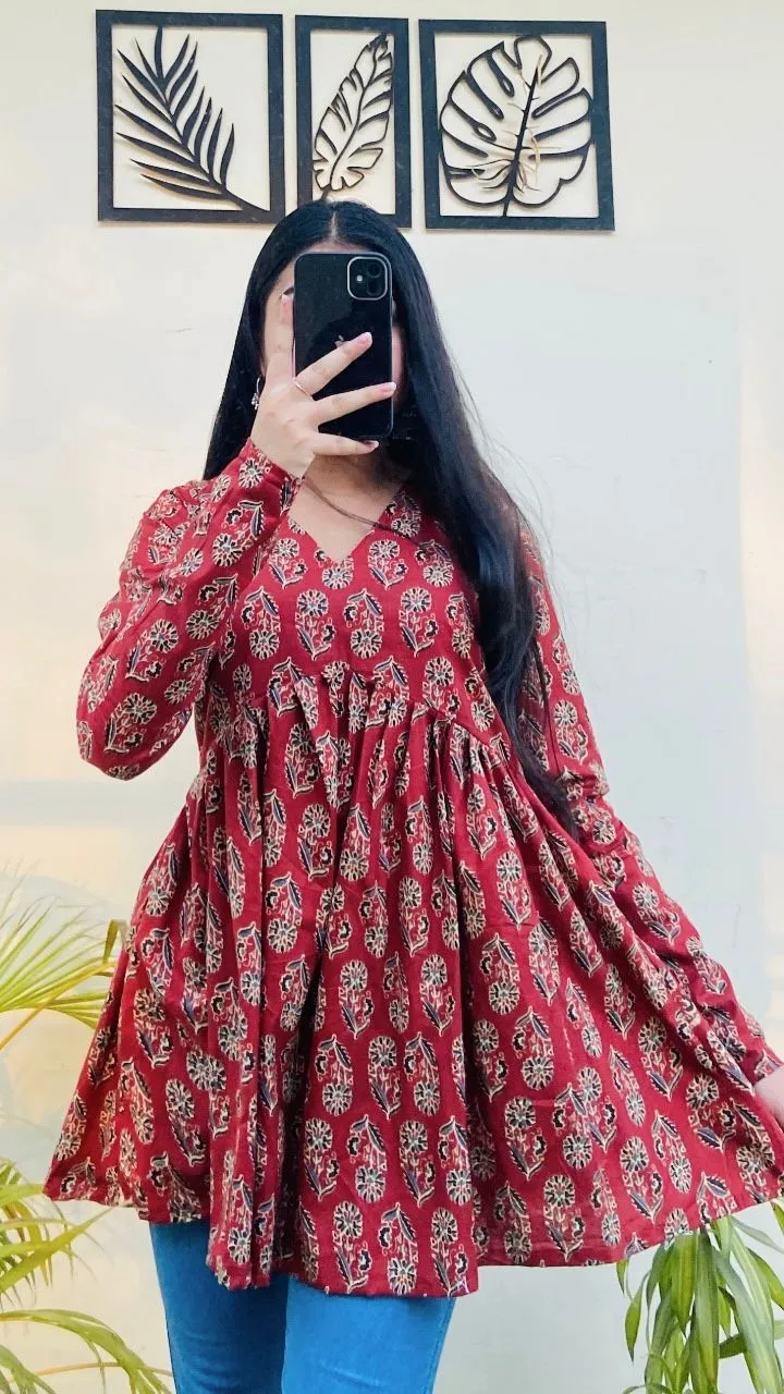 Office Wear Printed Short Tunic Tops