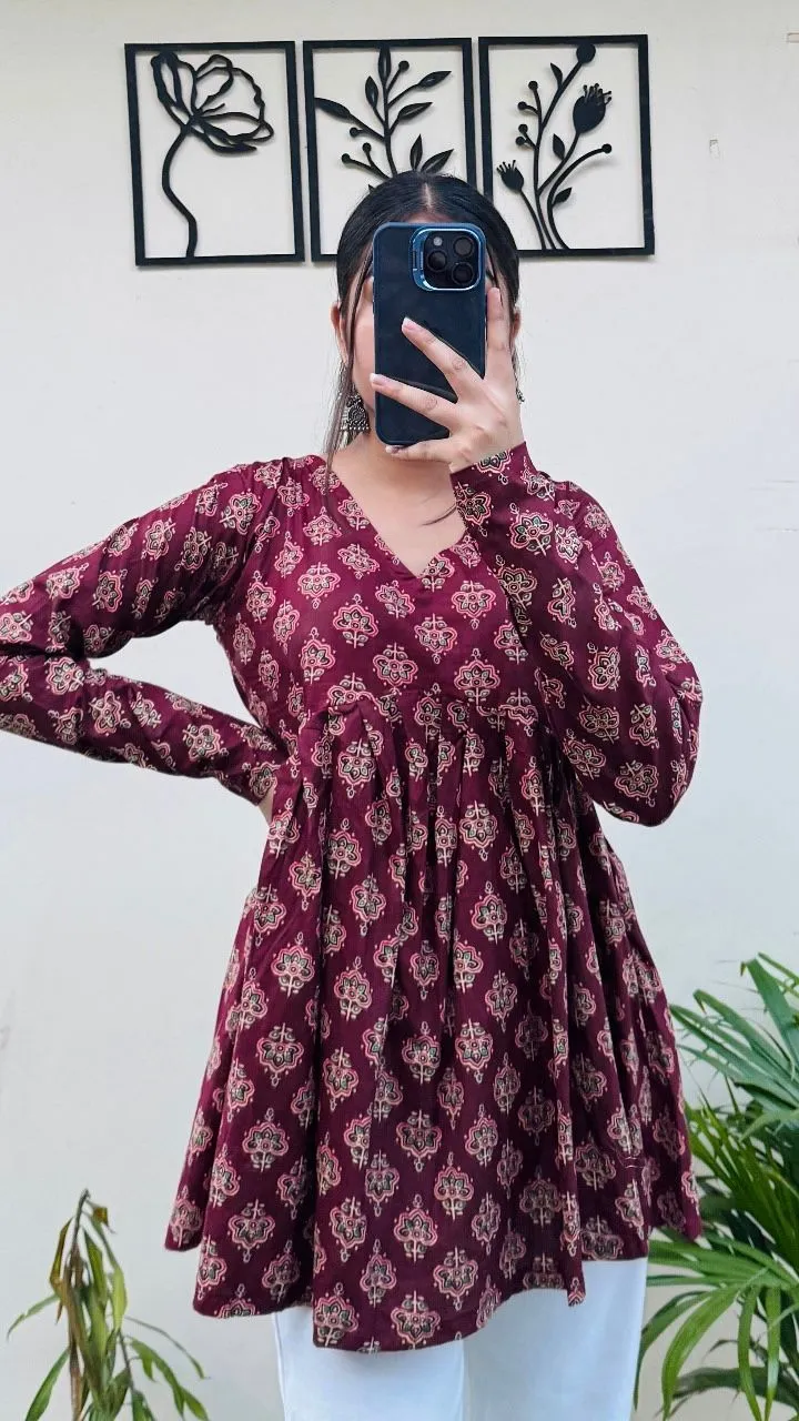 Office Wear Printed Short Tunic Tops