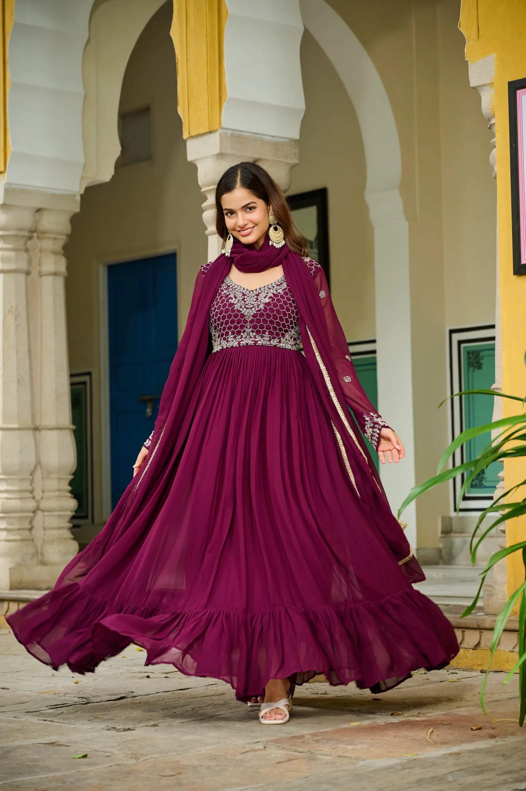 Premium Beads Work Anarkali Gown with Dupatta