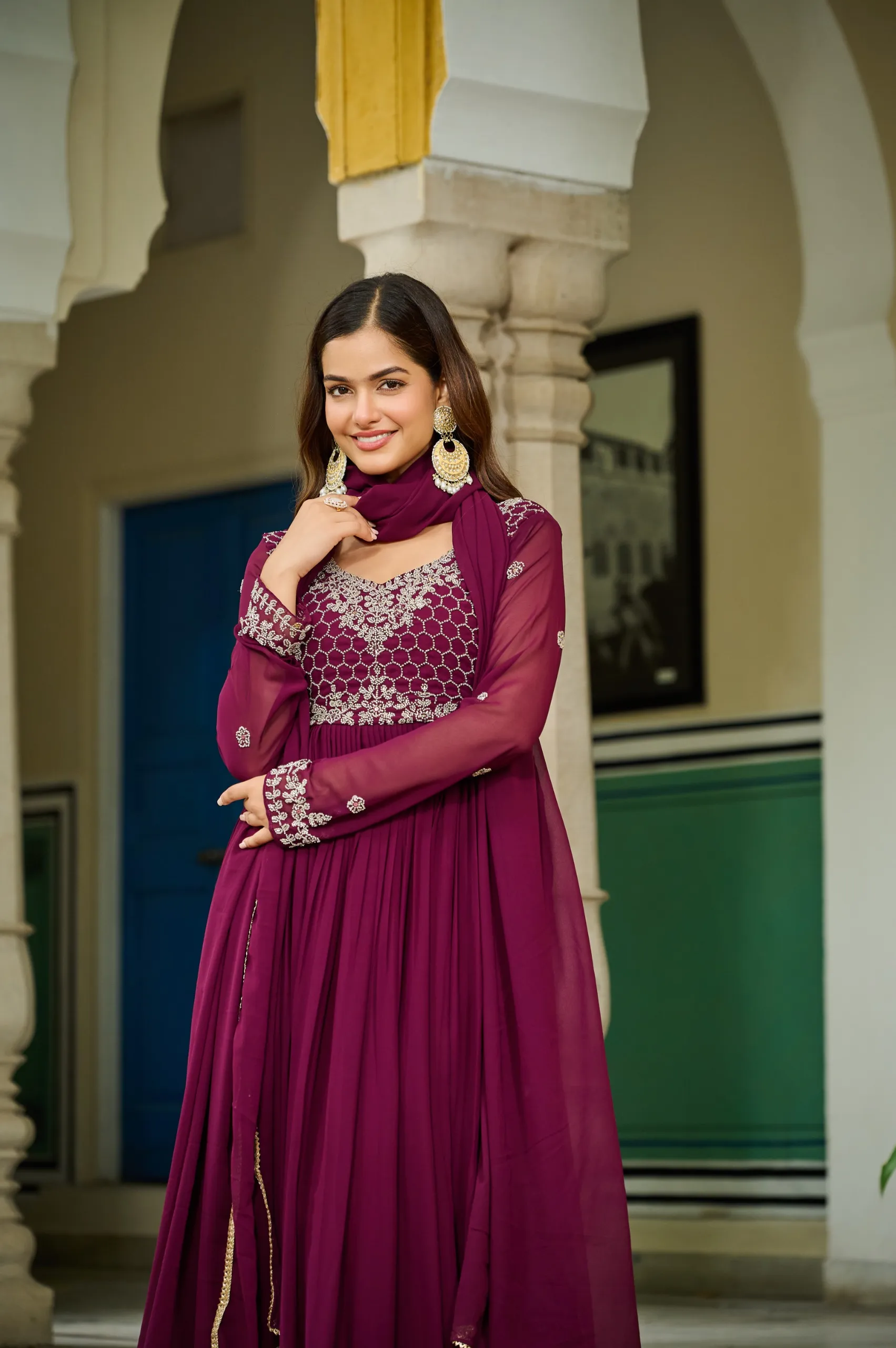 Premium Beads Work Anarkali Gown with Dupatta