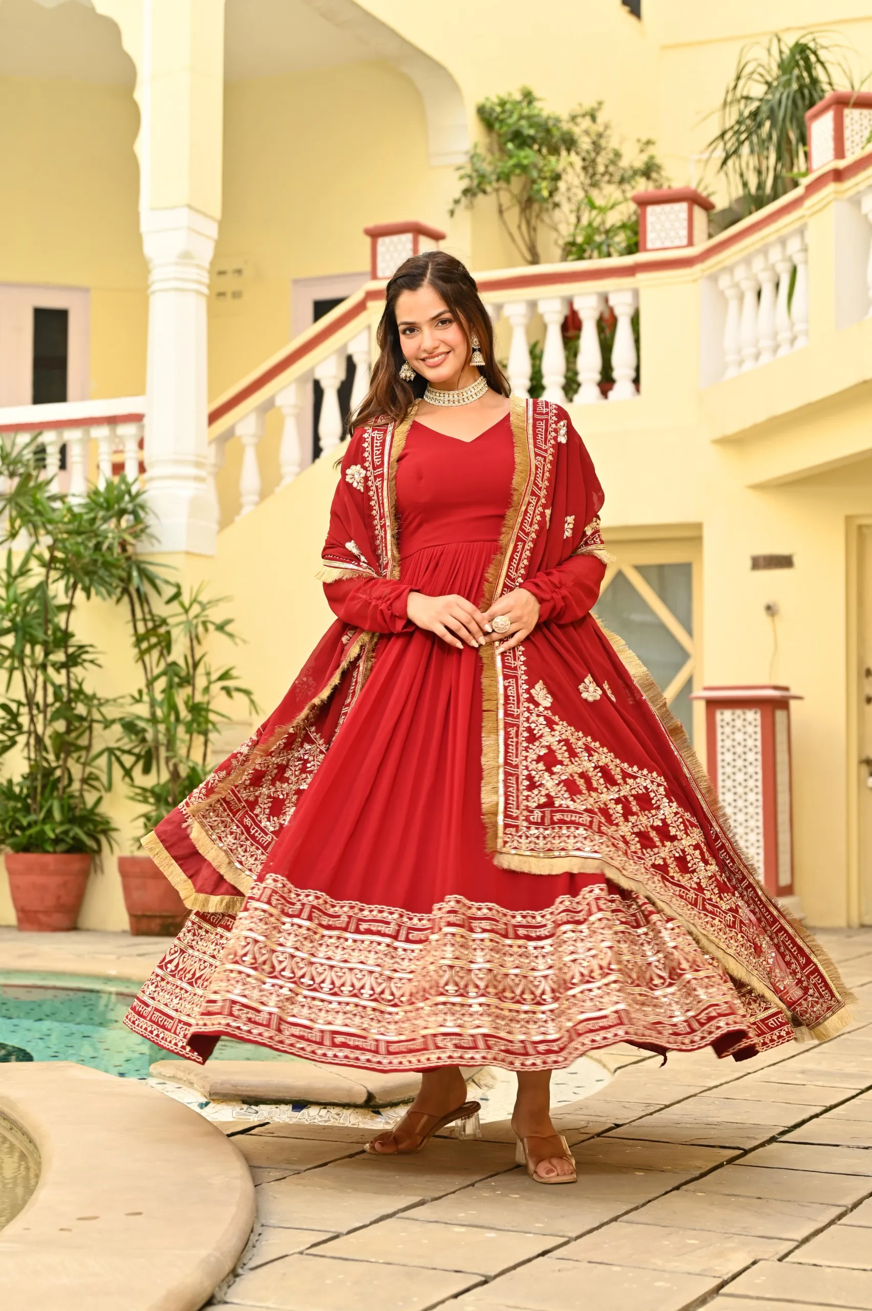 Premium Wedding Special Red Anarkali Gown