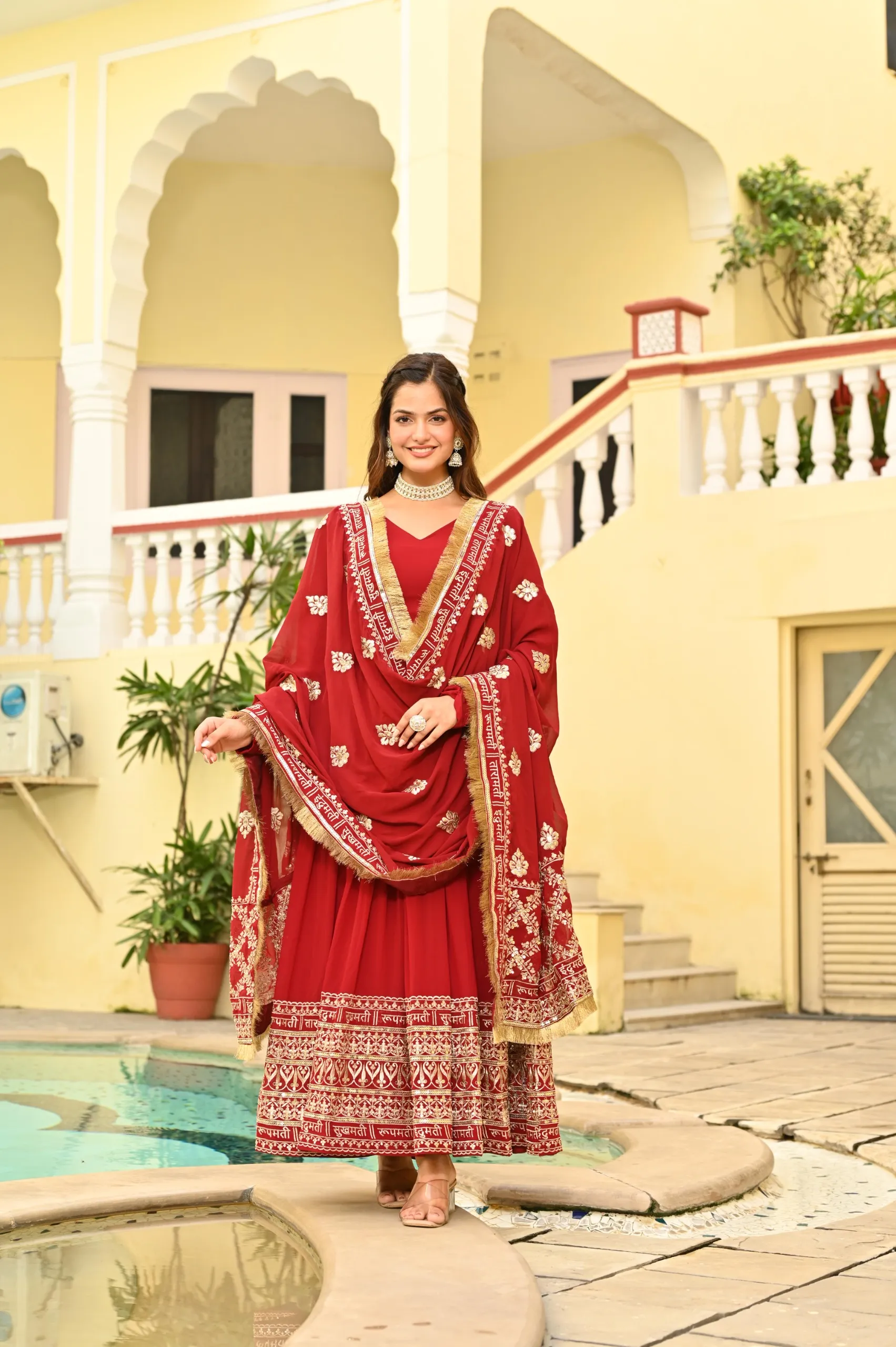 Premium Wedding Special Red Anarkali Gown