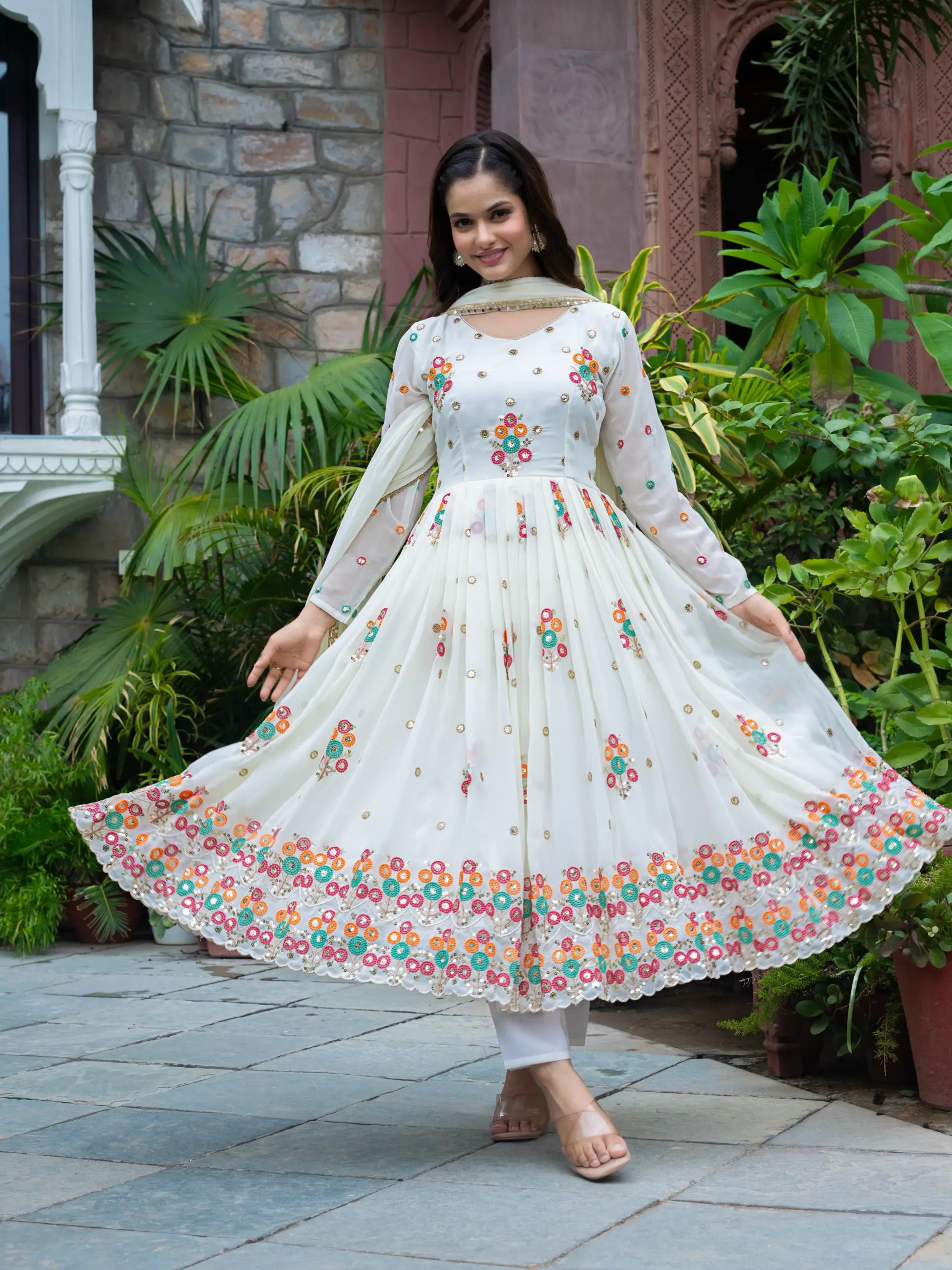 Readymade Georgette Anarkali Gown with Dupatta