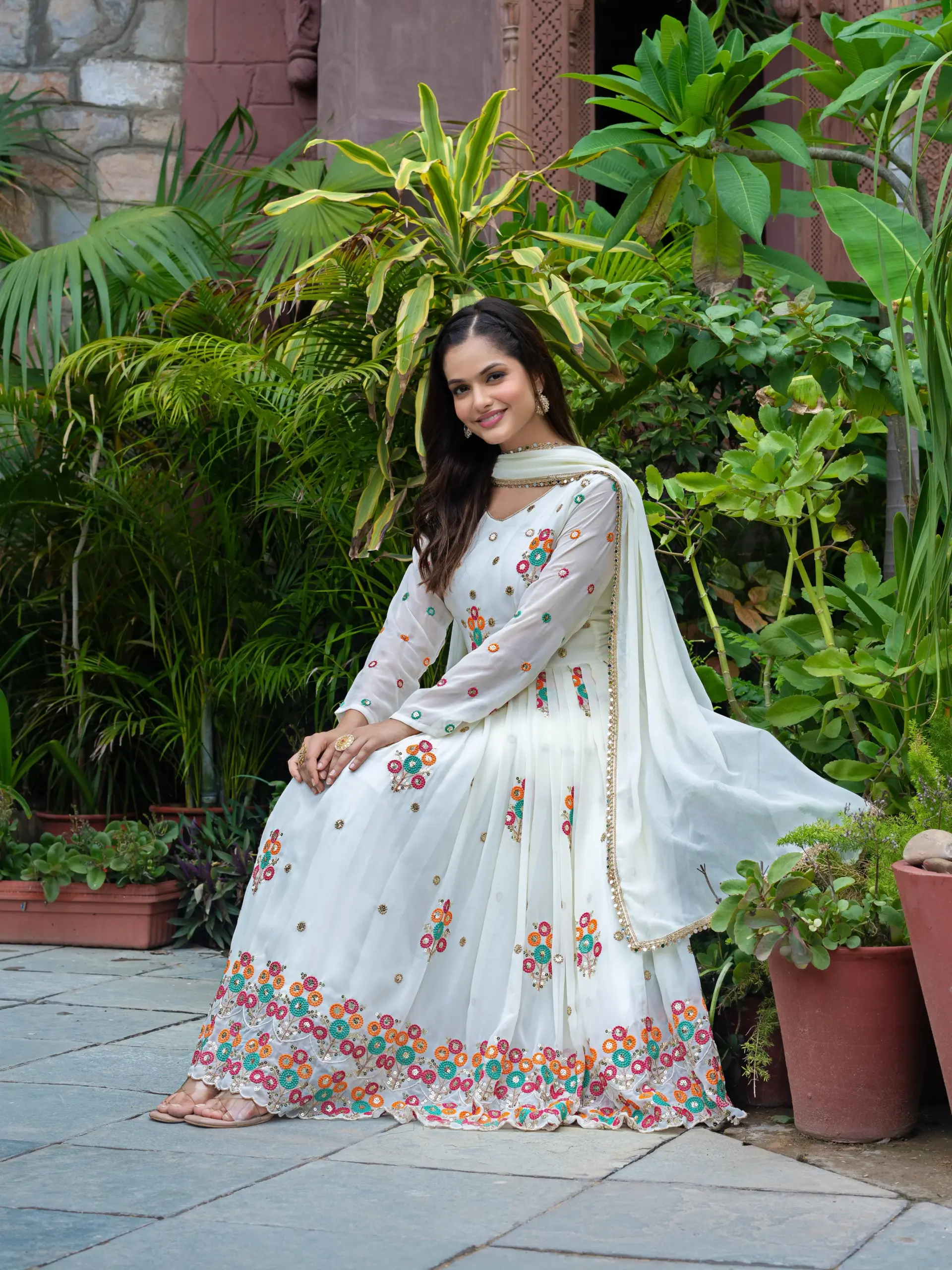 Readymade Georgette Anarkali Gown with Dupatta