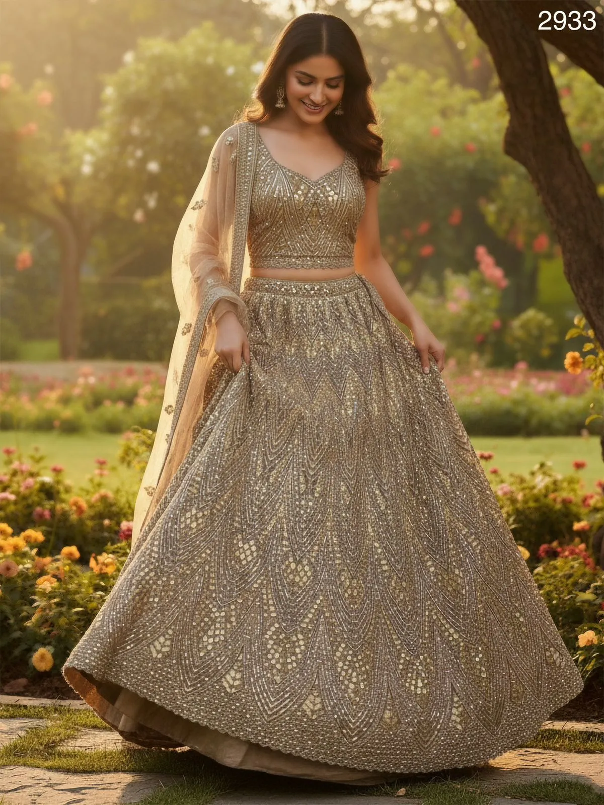 Stylish Bridal wear Golden Lehenga choli