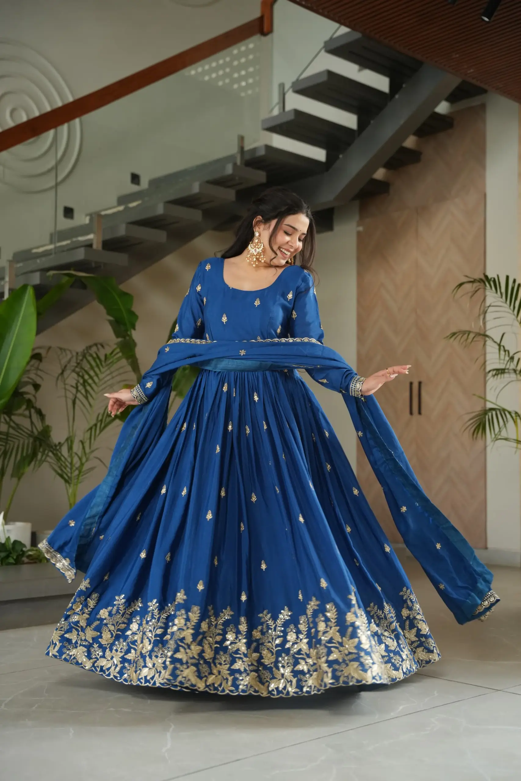 Wedding Special Blue Embroidery Gown