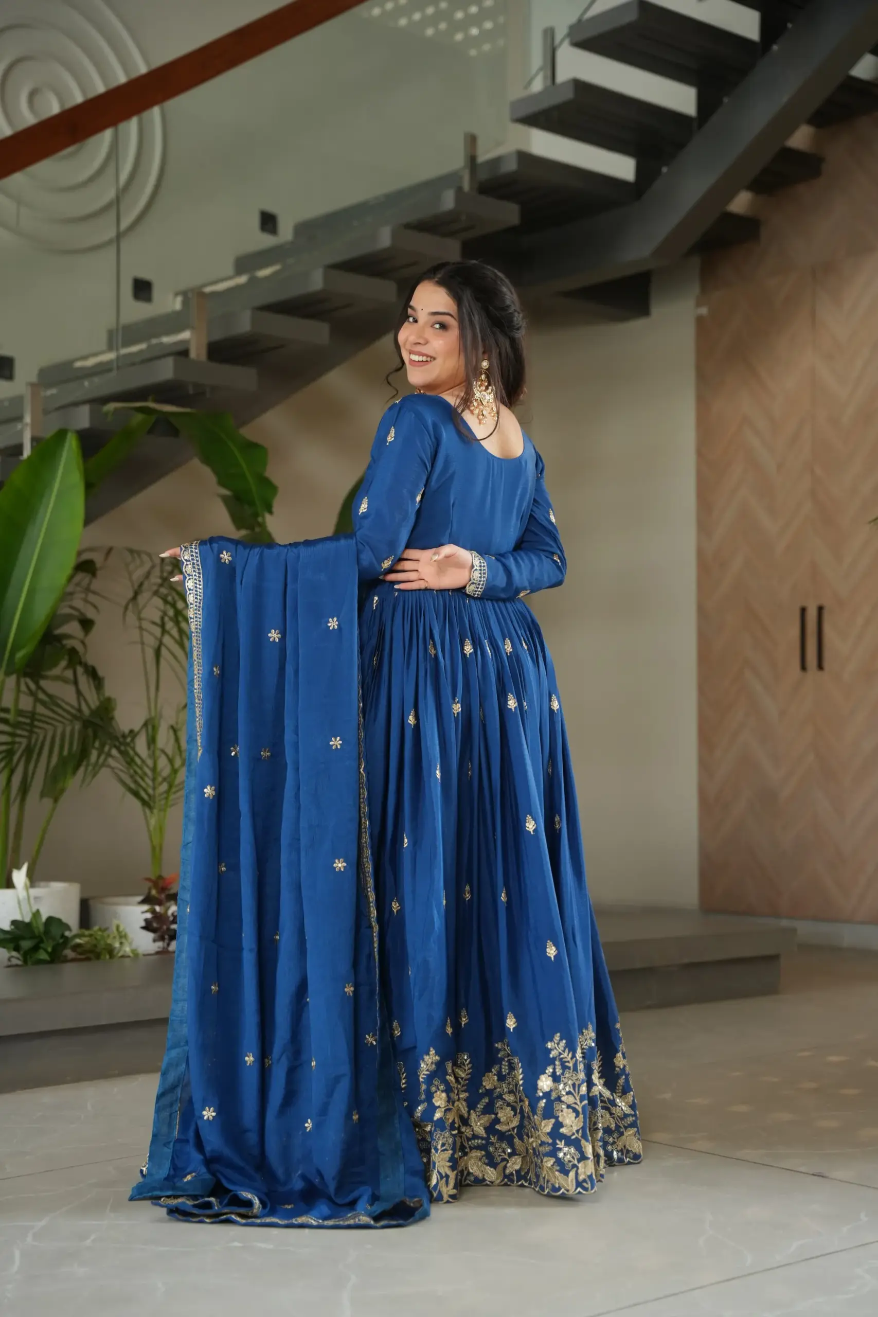 Wedding Special Blue Embroidery Gown