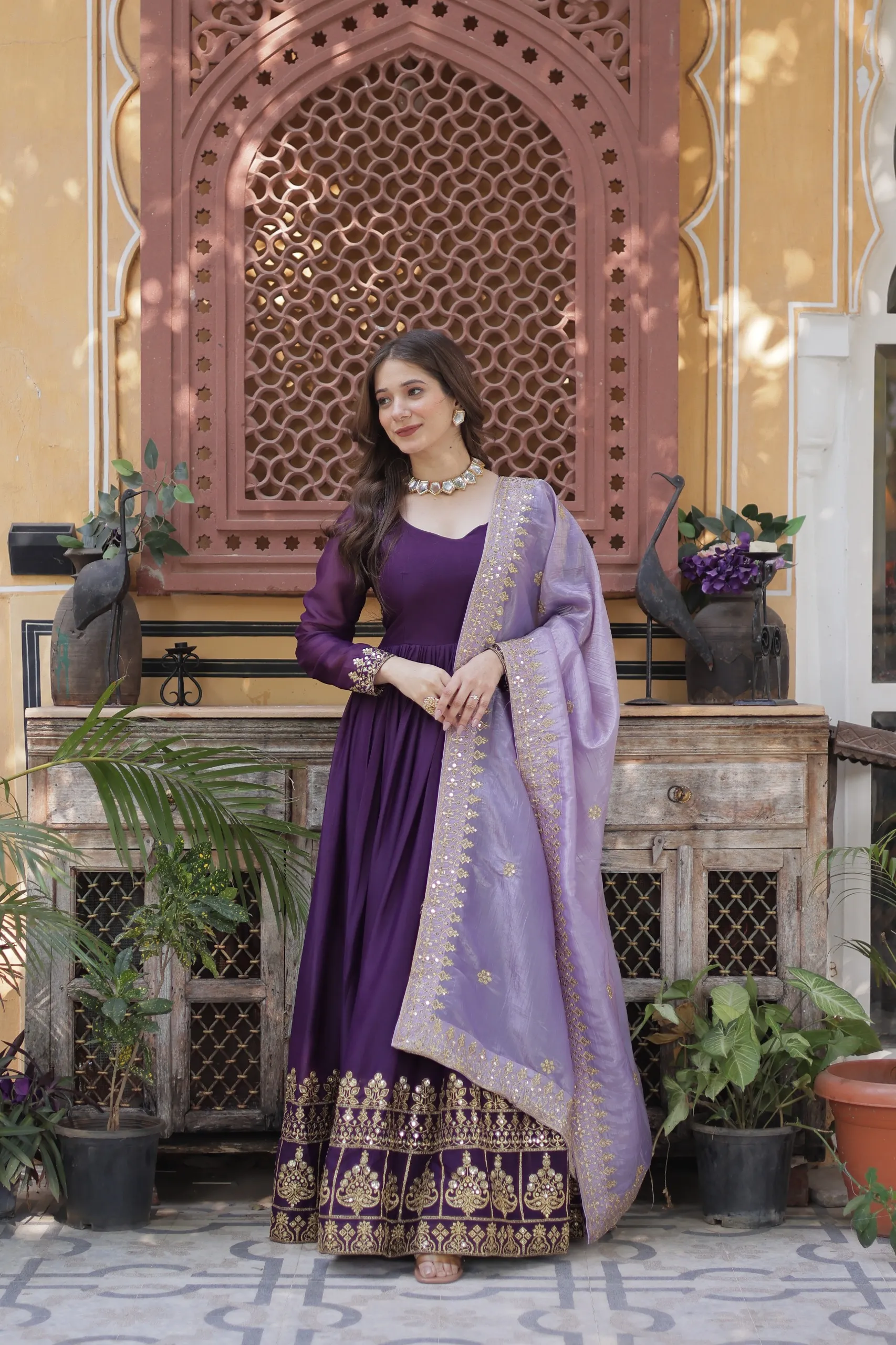 Wedding Wear Purple Anarkali Gown