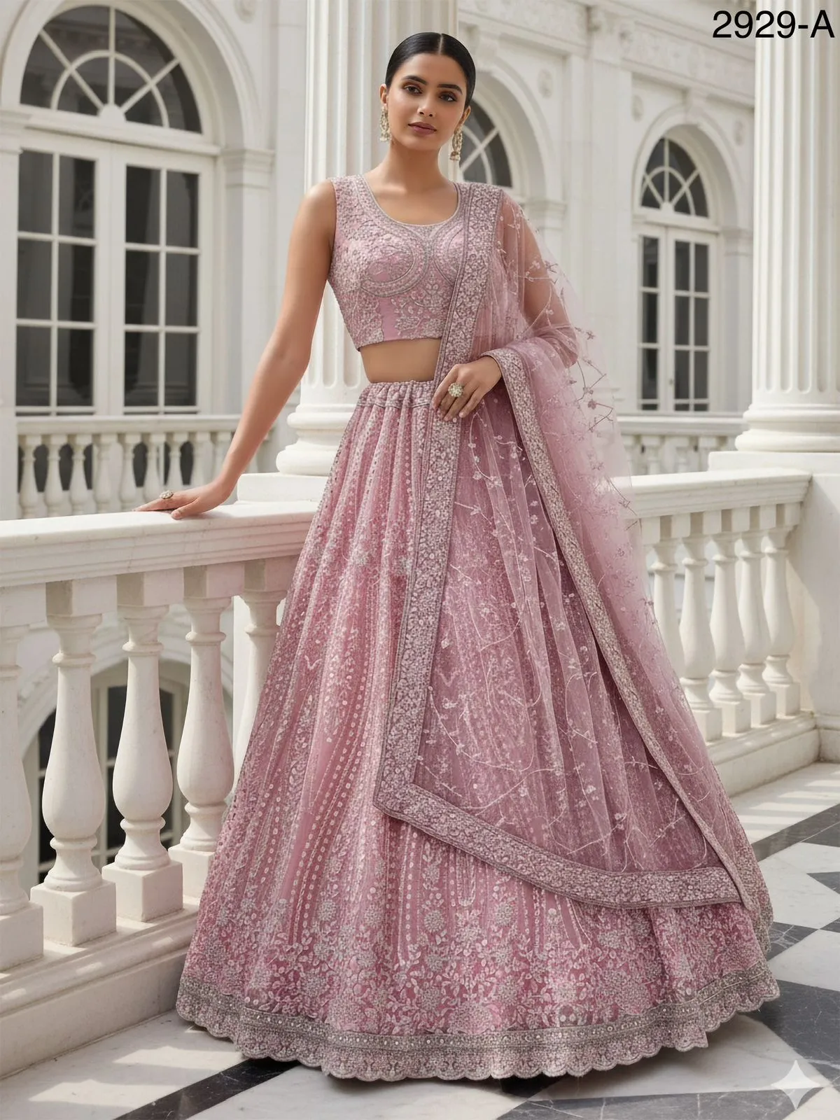 Baby Pink Bridal Net Lehenga