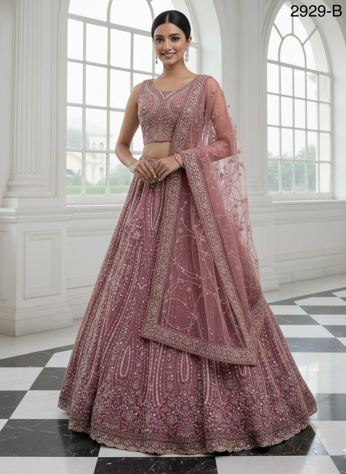 Baby Pink Bridal Net Lehenga