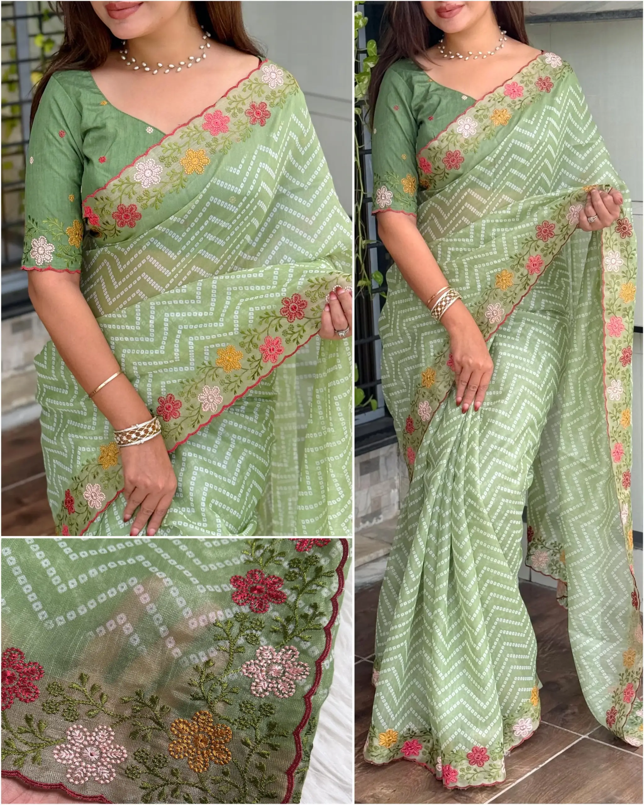 Bandhni Printed Saree Pastel Color