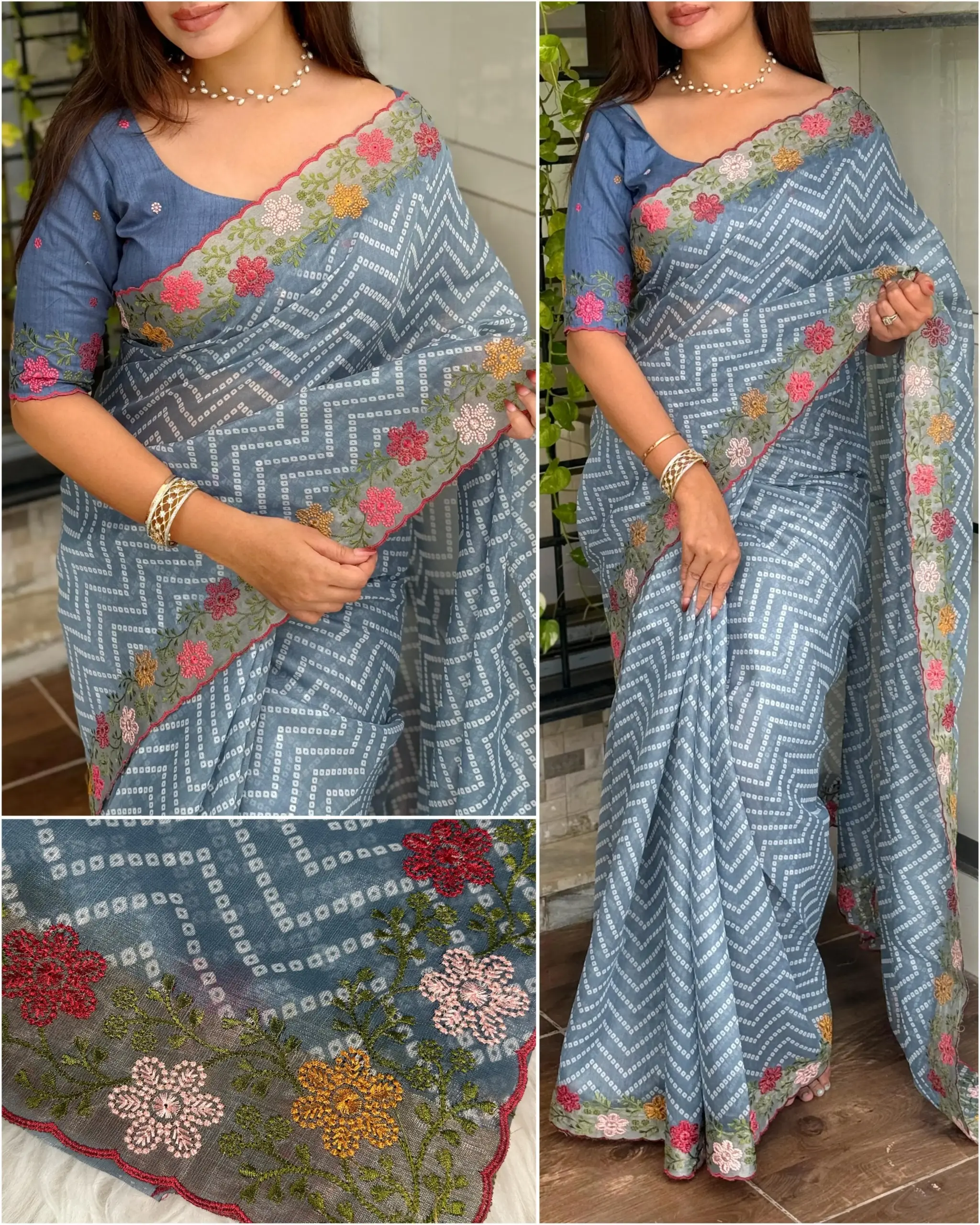 Bandhni Printed Saree Pastel Color
