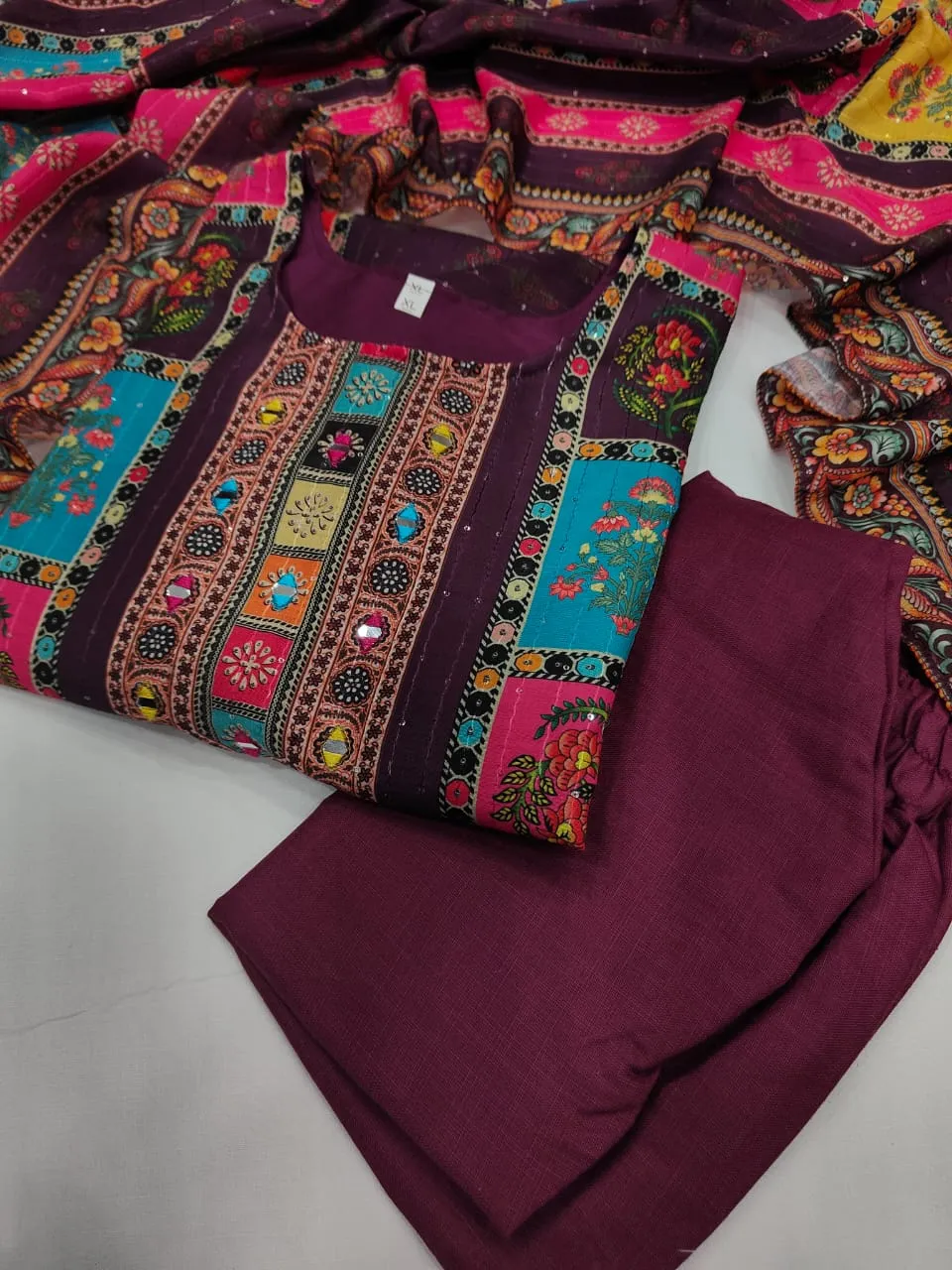 Big Size Readymade Muslin Kurti Set