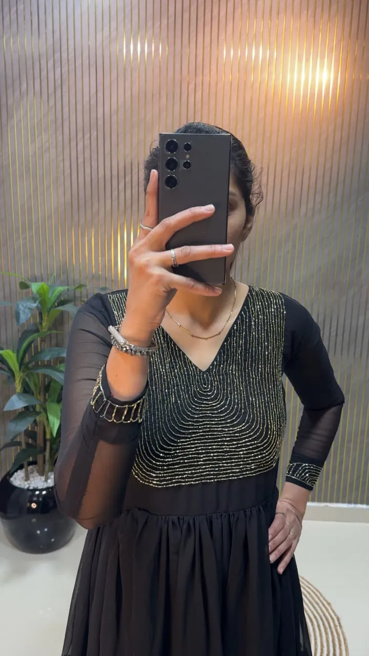 Black Color Handwork Frill Gown