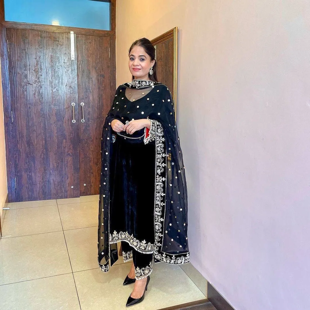 Black Velvet Salwar Suit with Embroidery